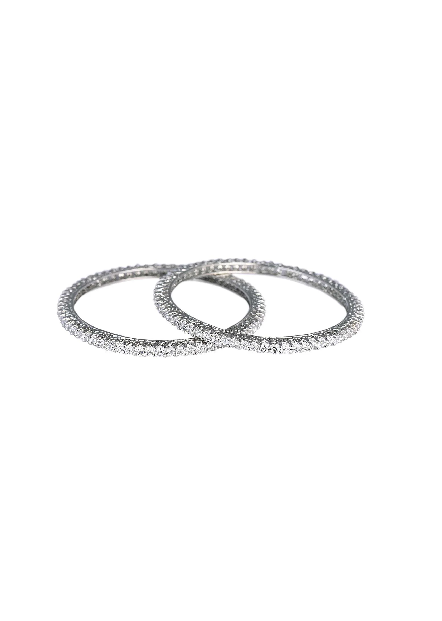 92.5 Sterling Silver Bangles With White Zirconia Set of 2 - Image 4