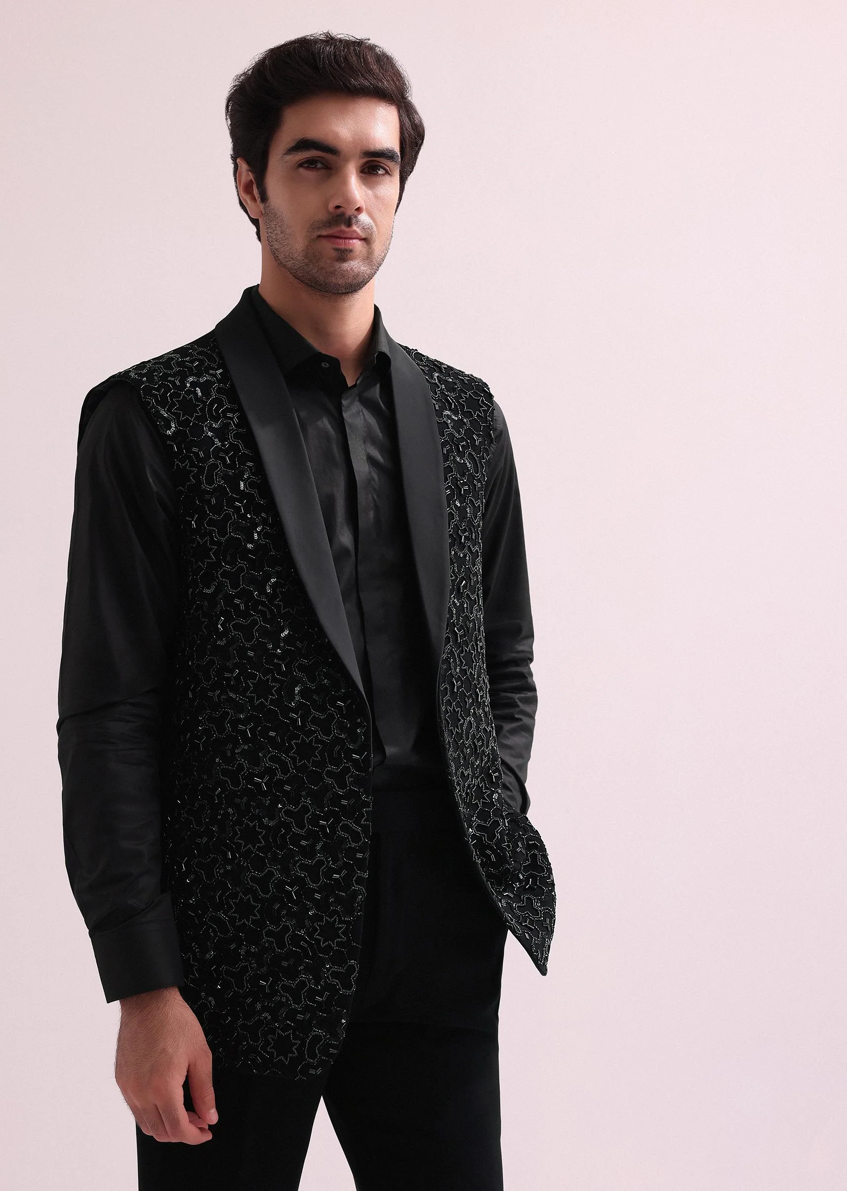 Aditya Roy Kapur In Our Black Double Layered Indo Western Jacket With Shirt And Pant - Image 5