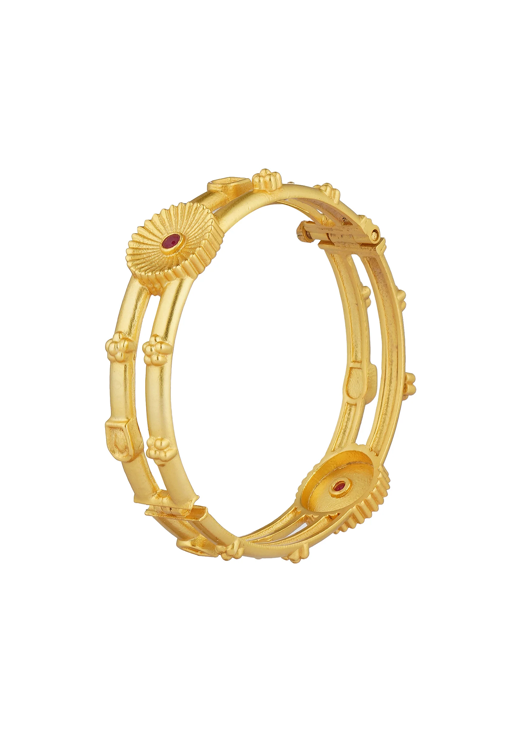 Antique Gold Bangle With Motifs And Zircon Details - Image 2