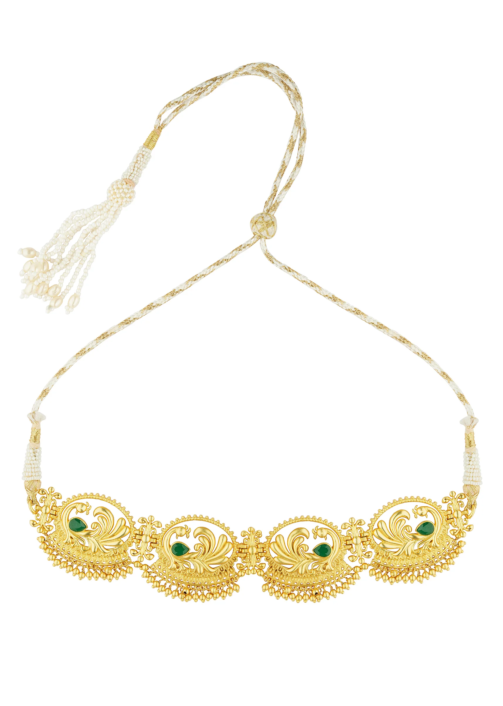 Antique Gold Mix Metal Choker Necklace With Green Accents - Image 3