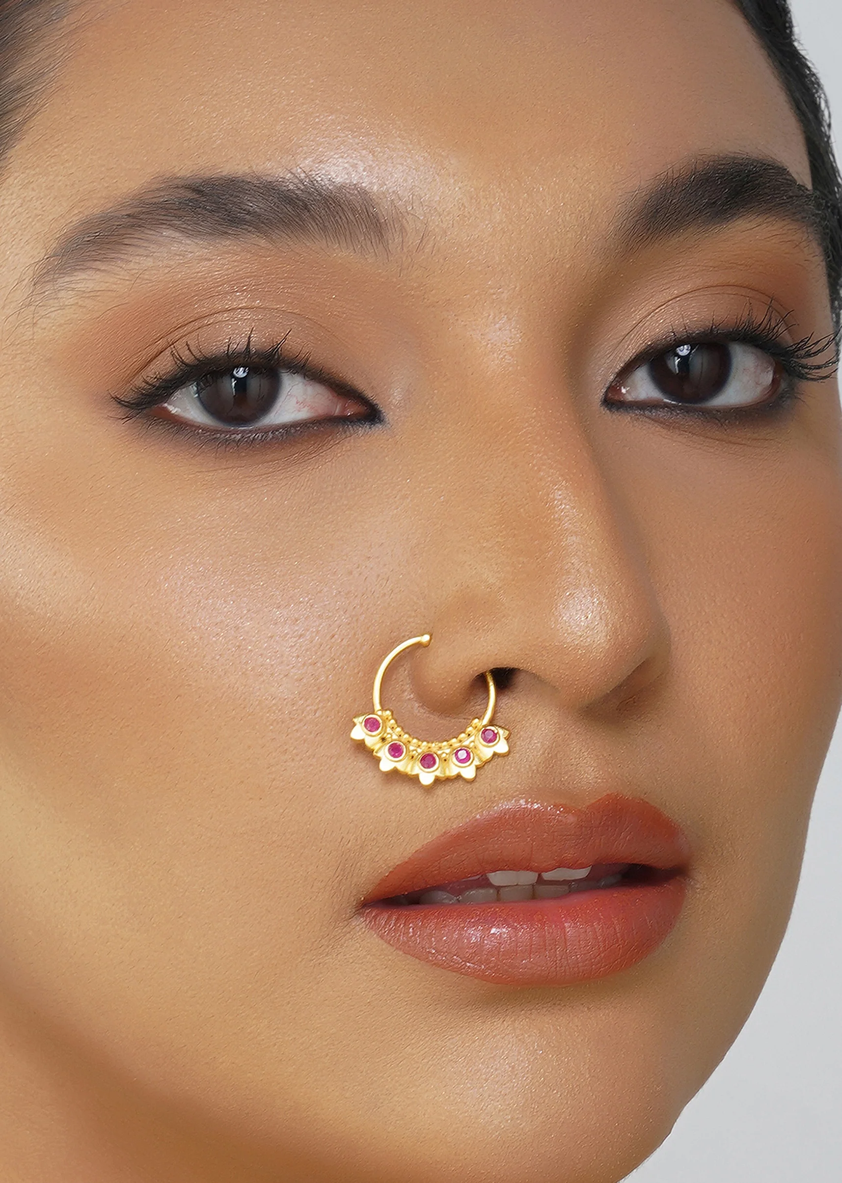 Antique Gold Nath With Lotus Inspired Design - Image 2