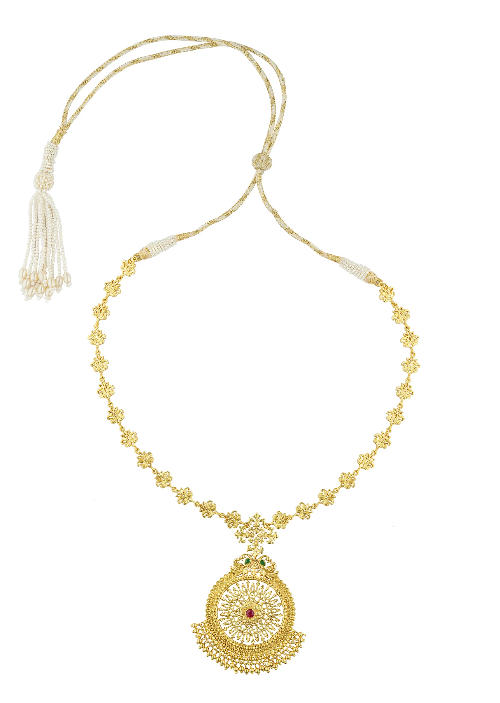 Antique Gold Pendant Necklace With Traditional Chola Inspired Design - Image 2