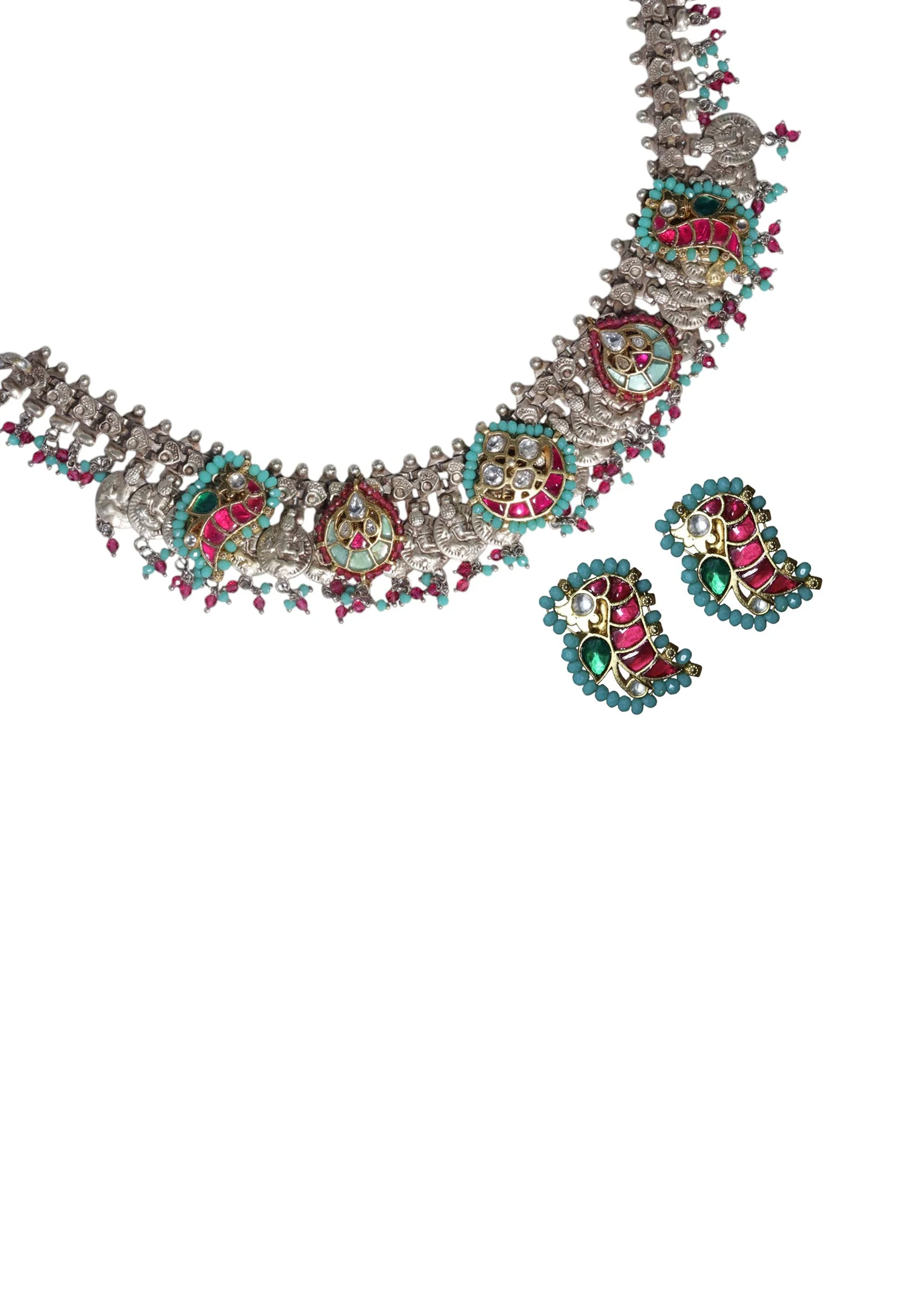 Aqua Blue Fusion Bead Drop Necklace and Earring Set - Image 2
