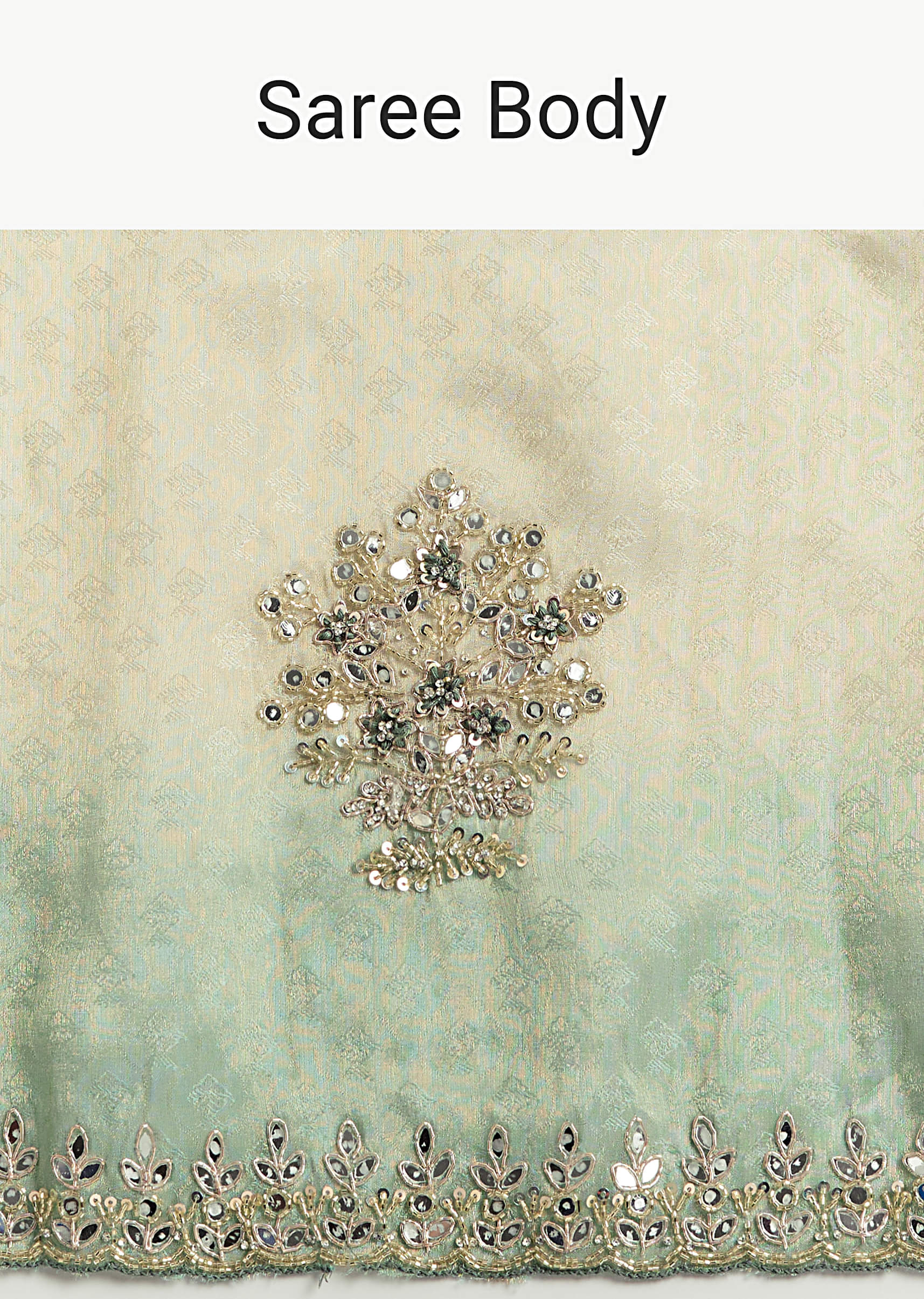 Aqua Blue Jacquard Saree With Mirror And Bead Embroidery - Image 8
