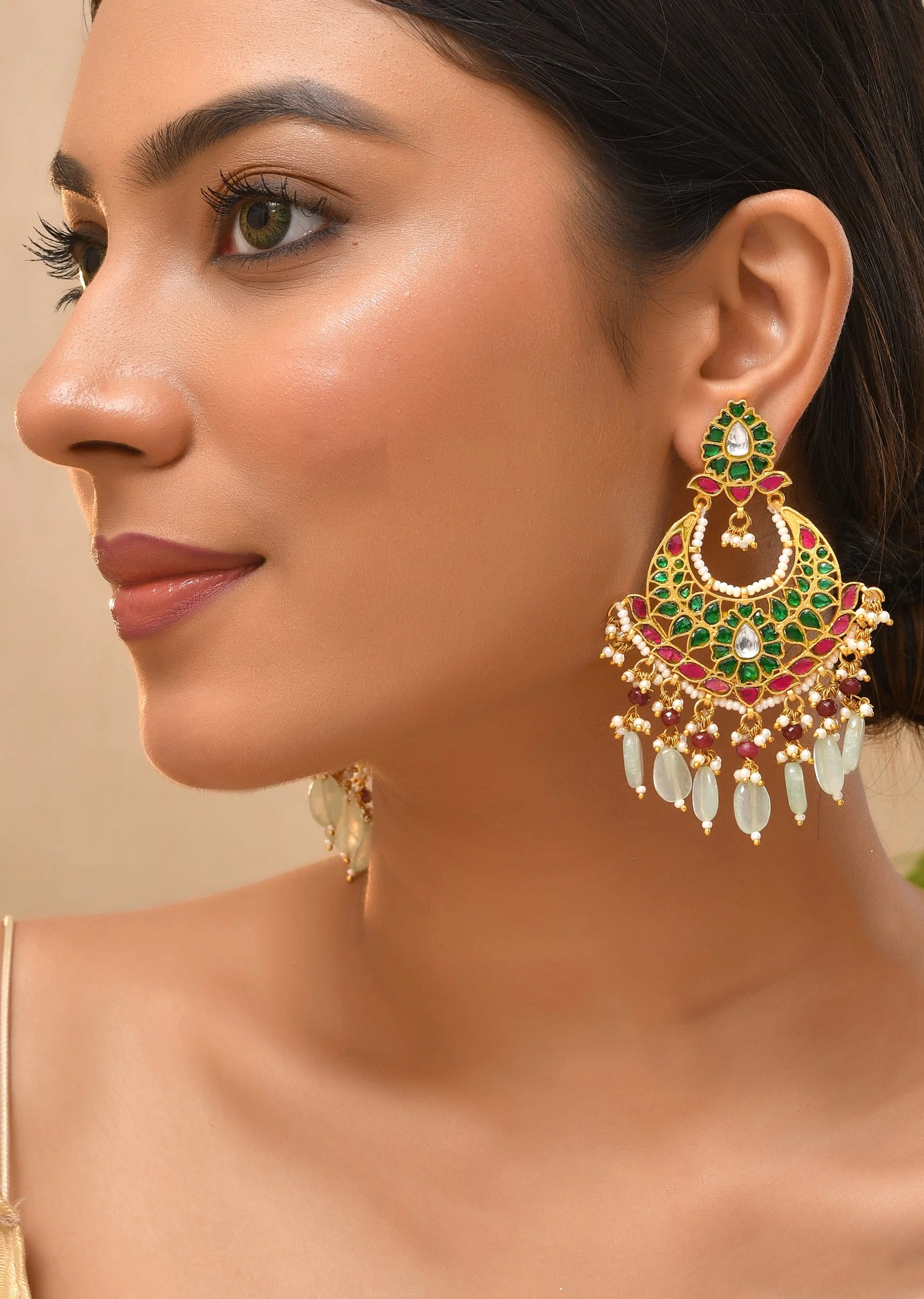 Aqua Blue Multi Colored Earrings With Pachi Kundan