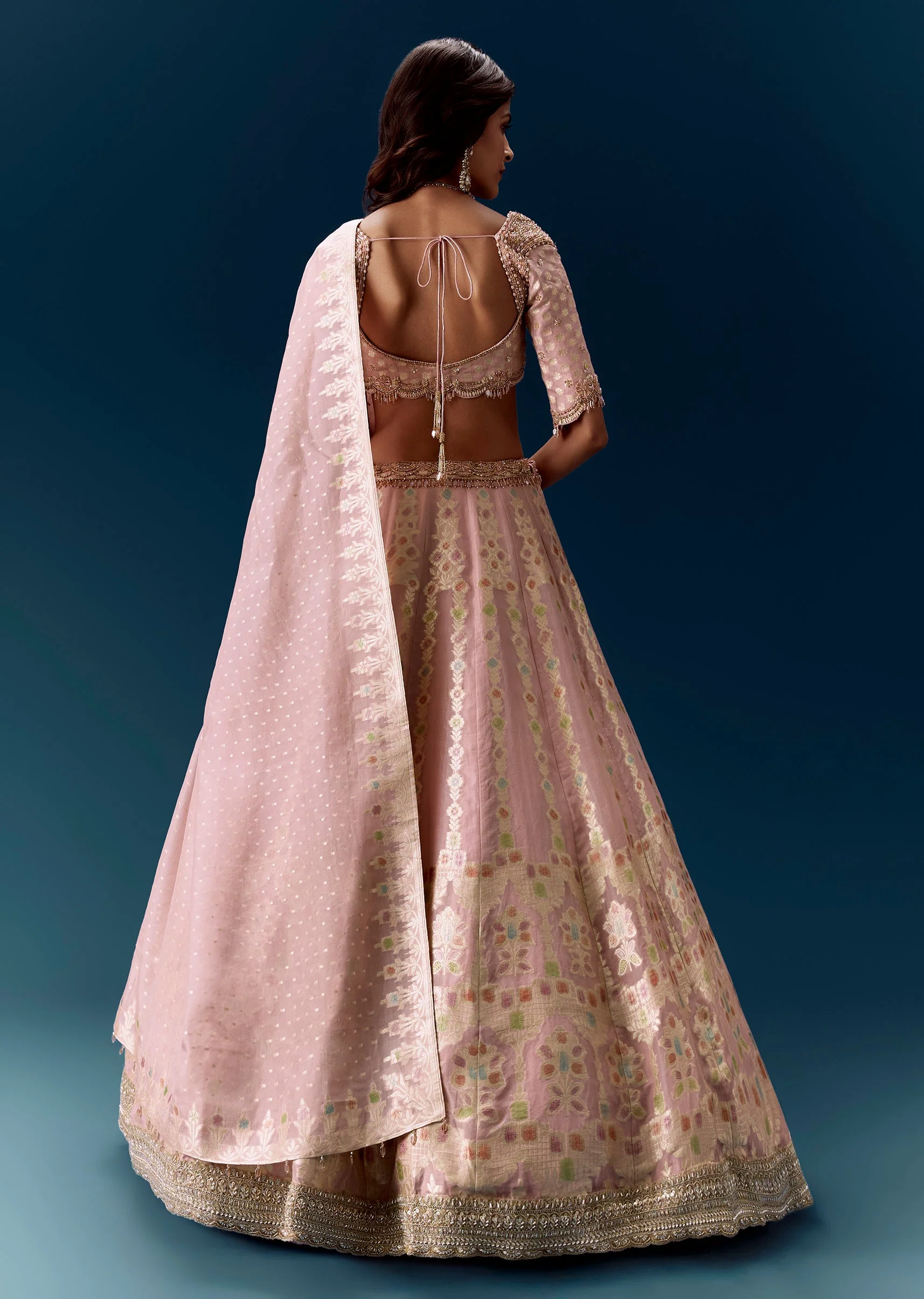Baby Pink Banarasi Embroidered Bridal Lehenga With Dupatta - Image 2