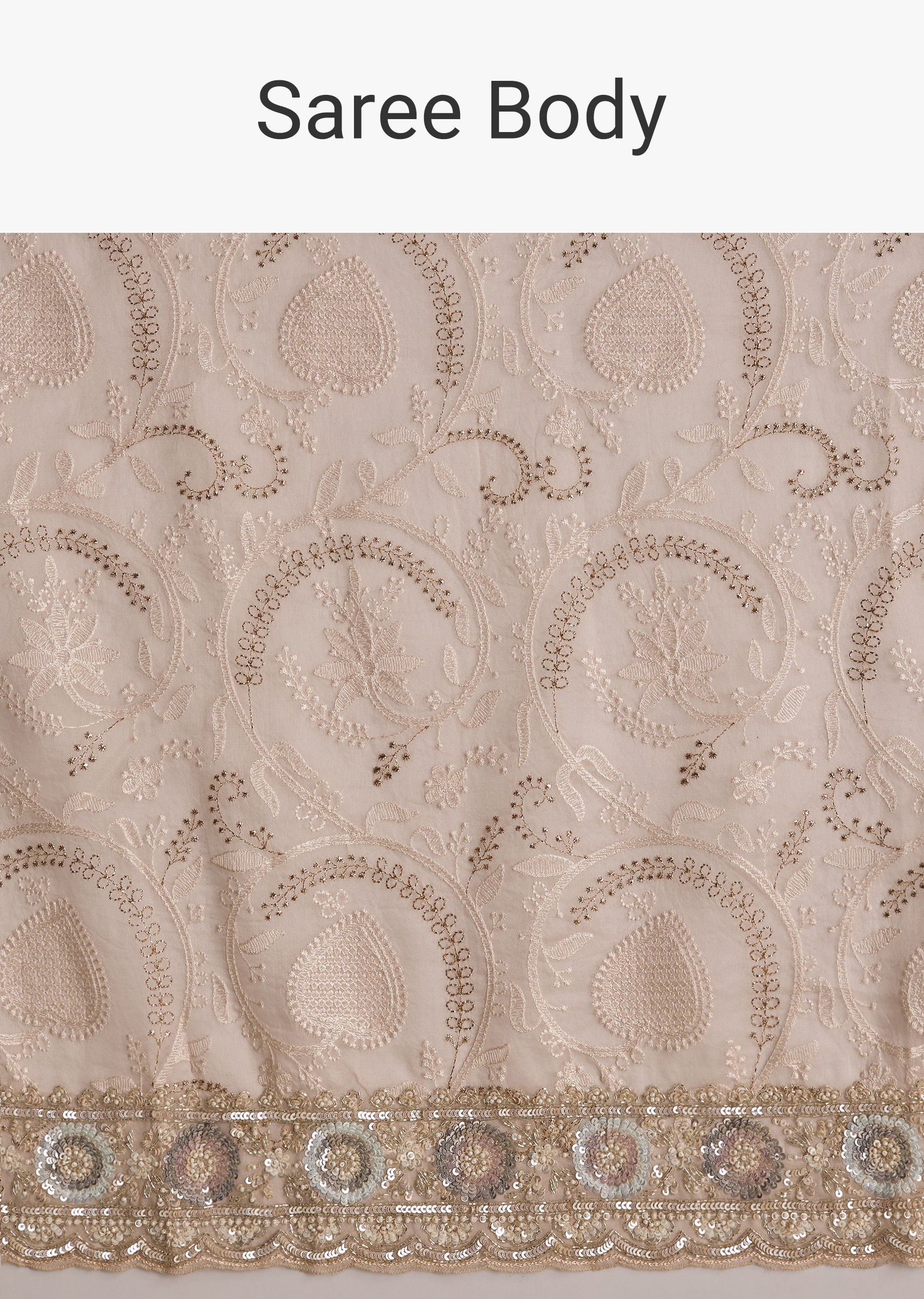 Baby Pink Organza Saree With Chikankari Threadwork And Beaded Embroidery - Image 9