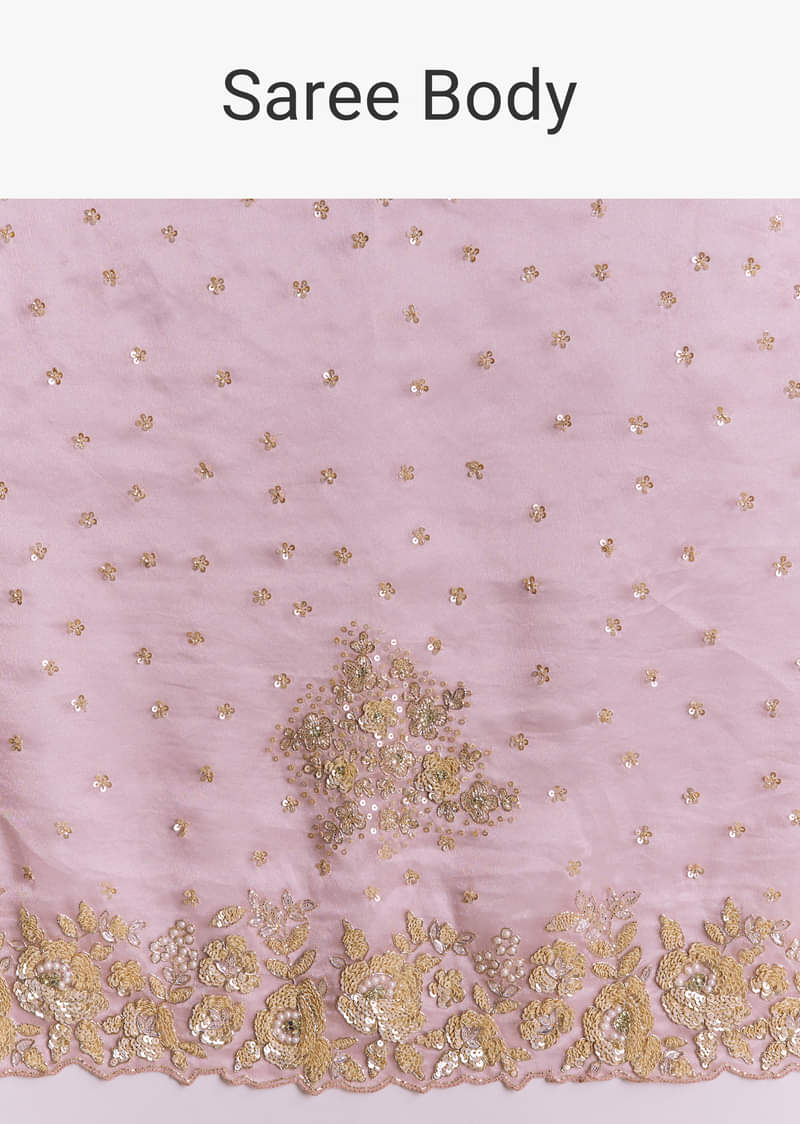 Baby Pink Organza Saree With Floral Cutwork Embroidery - Image 9
