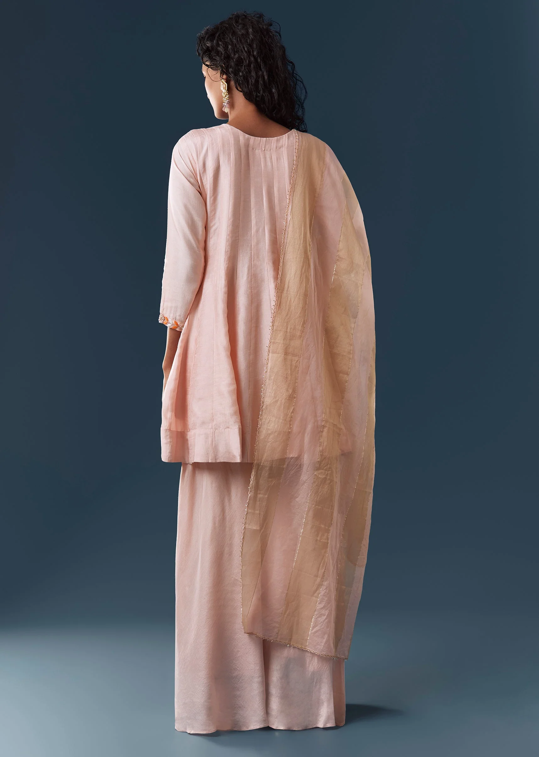 Baby Pink Silk Palazzo Set With Dupatta - Image 5