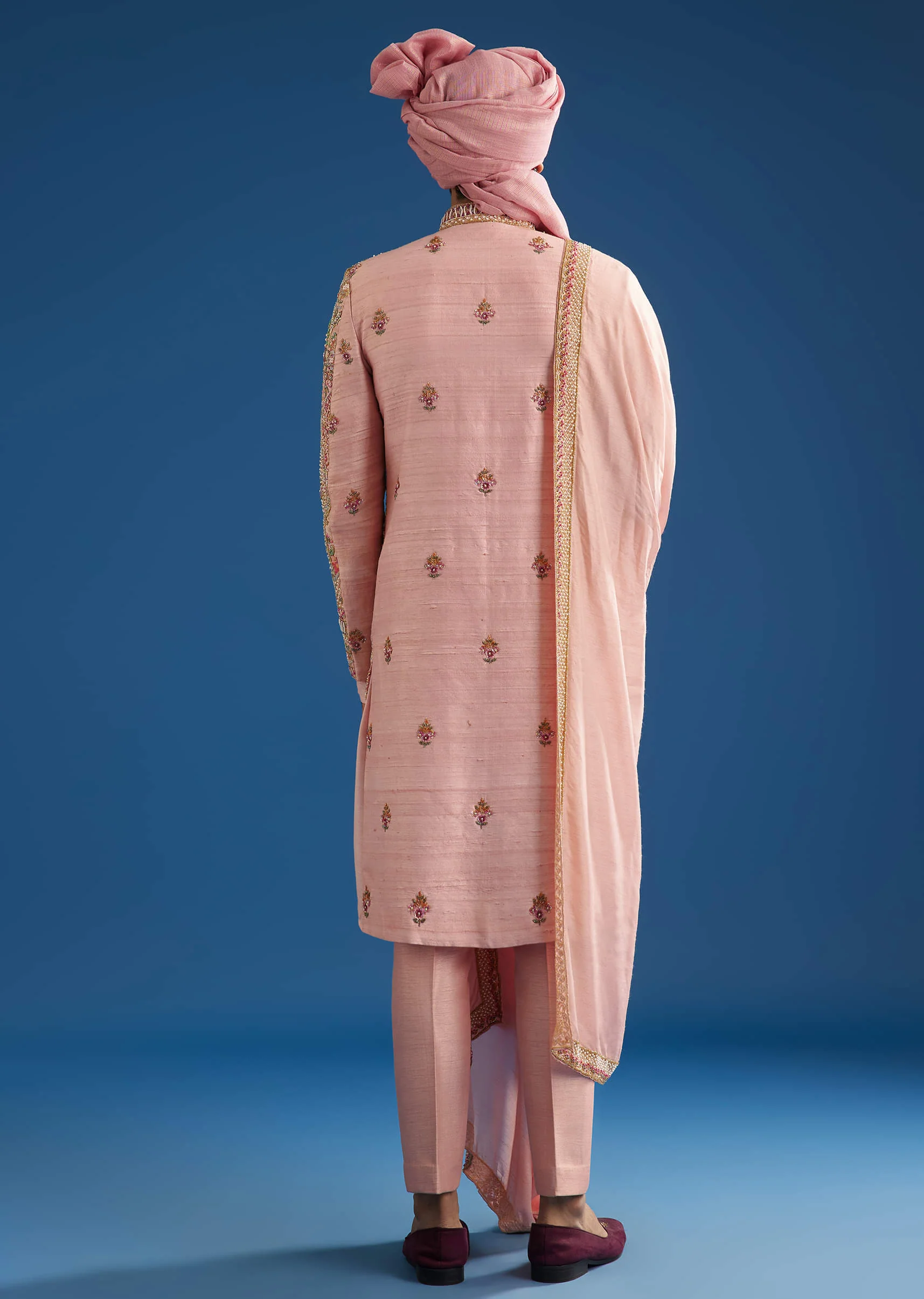 Baby Pink Tussar Sherwani With Cutdana And Tikki Stone Work - Image 5
