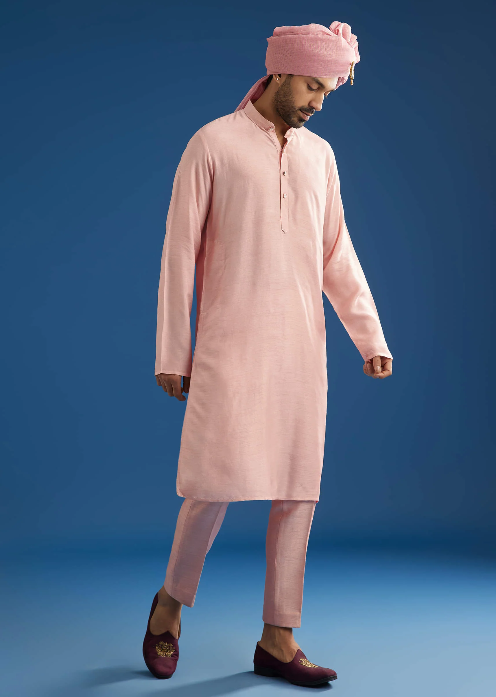 Baby Pink Tussar Sherwani With Cutdana And Tikki Stone Work - Image 6
