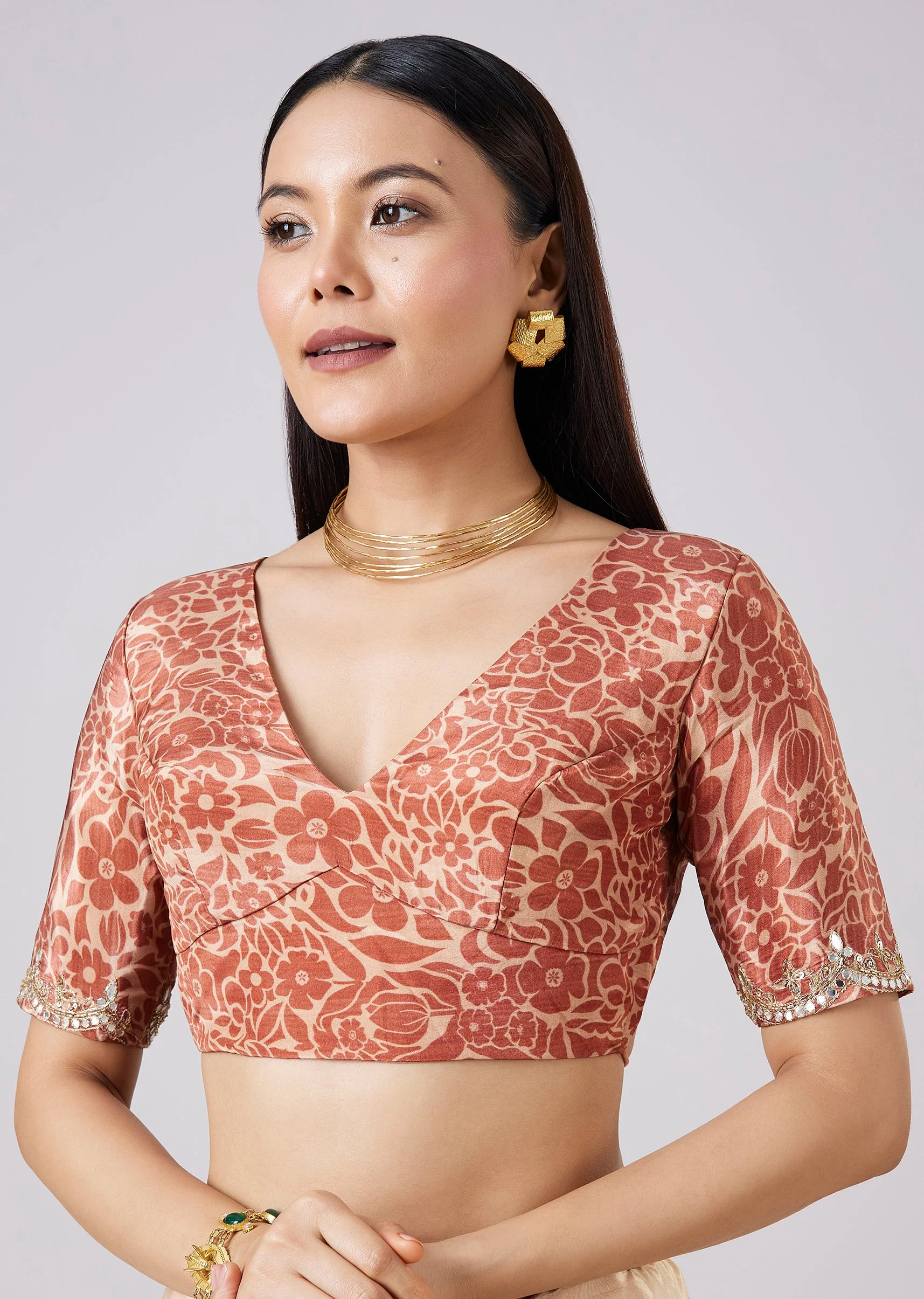 Beige Abstract Print Saree with Blouse - Image 7