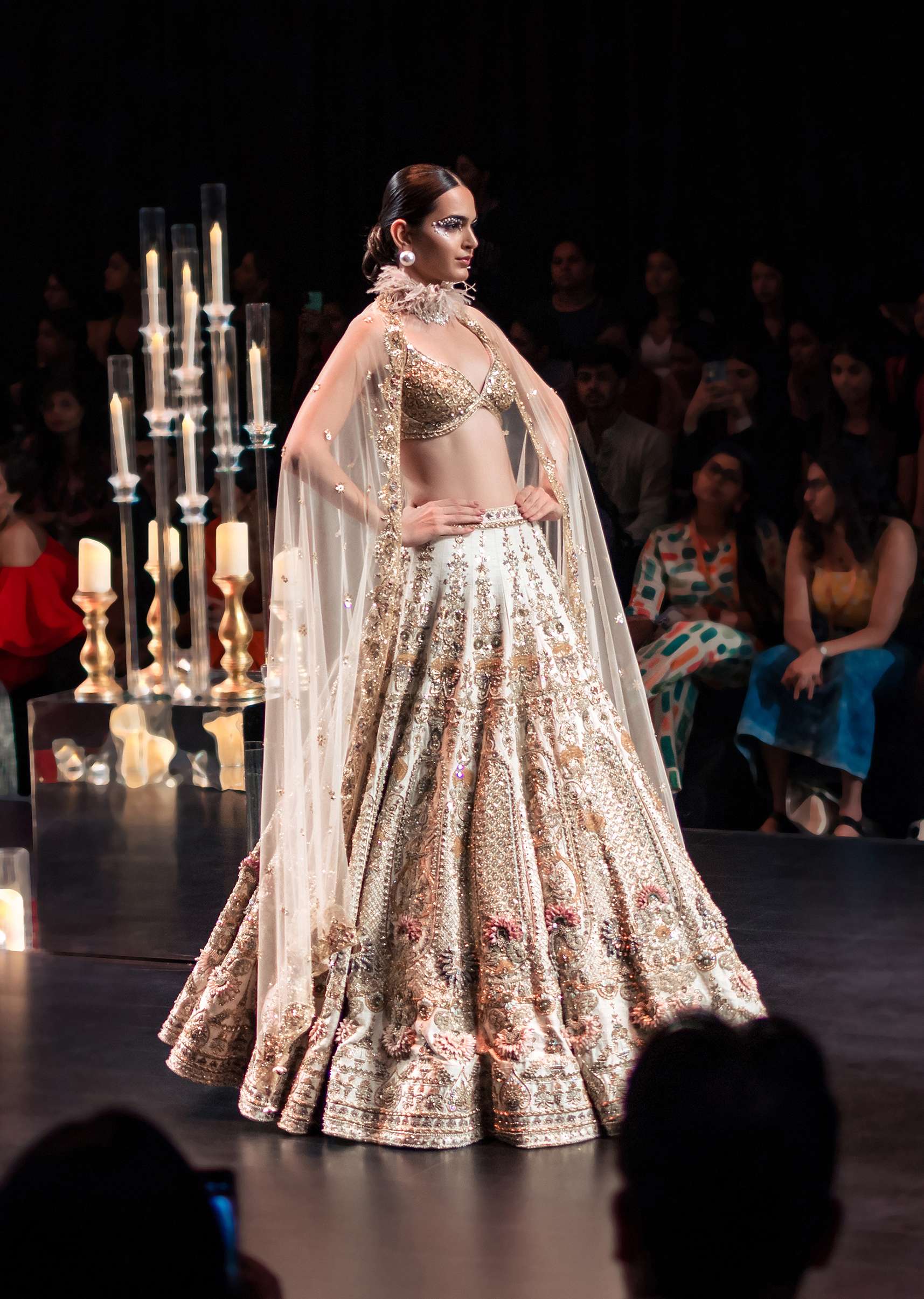Beige Bridal Lehenga Set in Silk With Organza Flowers And 3D Embroidery - Image 2