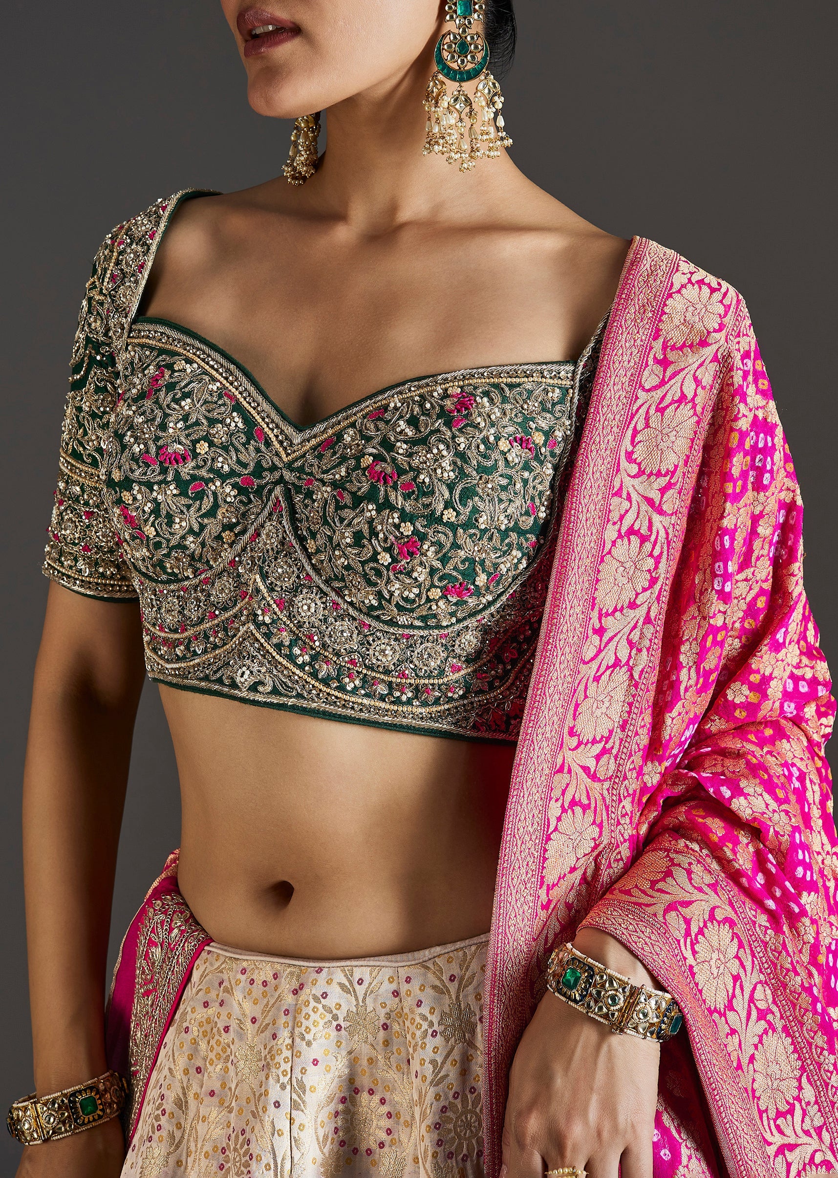 Beige Brocade Lehenga With Subtle Sparkle - Image 3