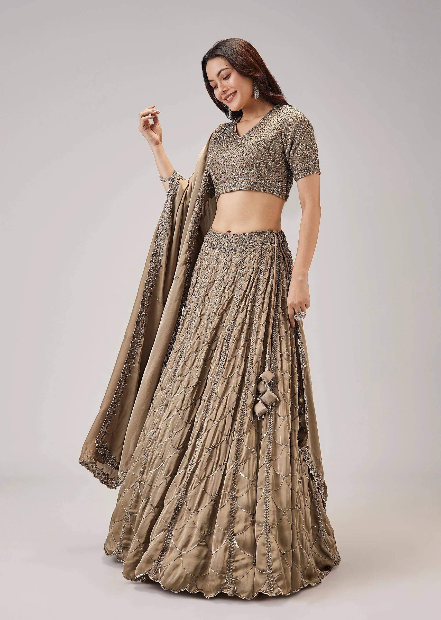Beige Cut Dana With Sequins Embroidered Lehenga - Image 3