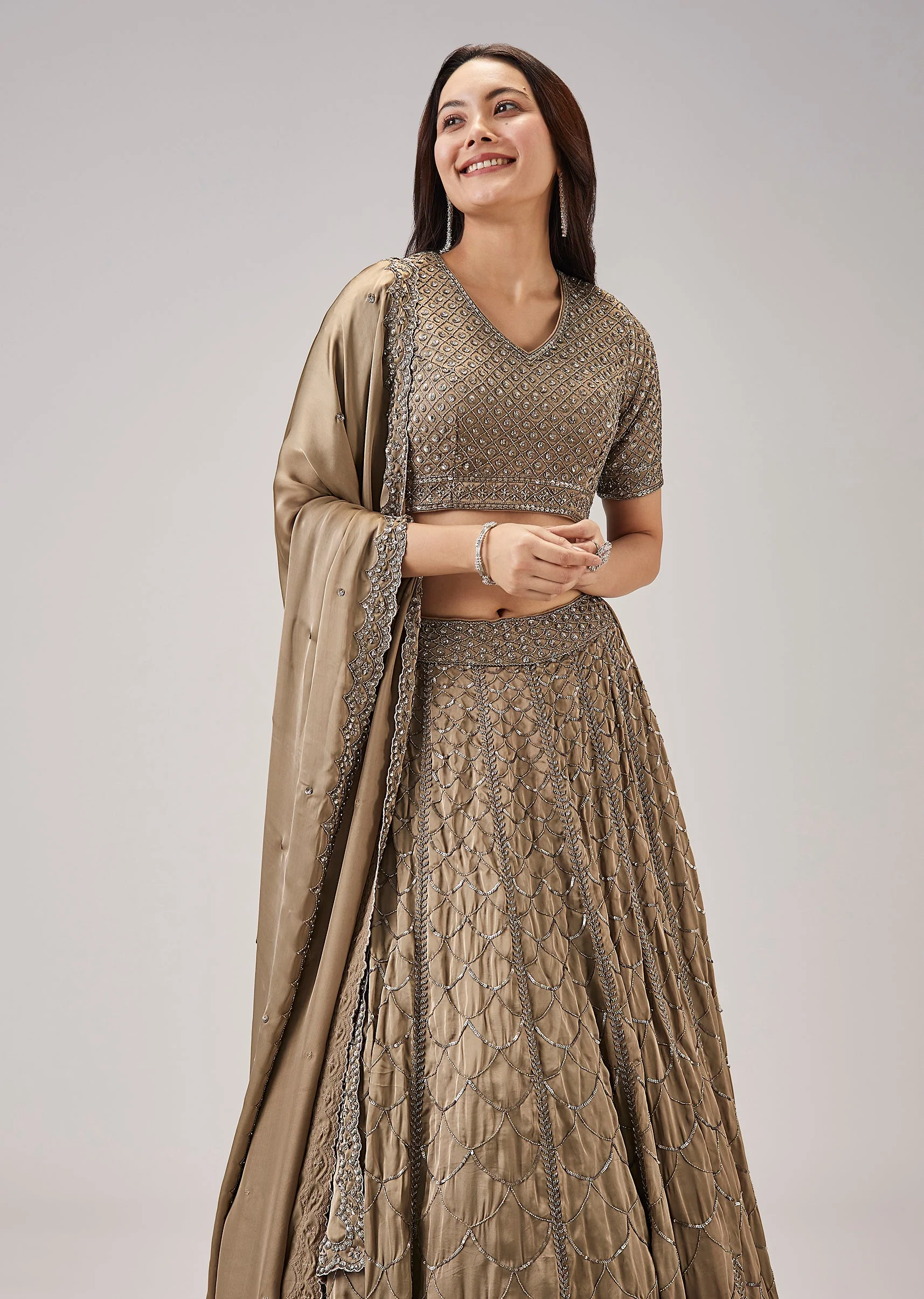 Beige Cut Dana With Sequins Embroidered Lehenga - Image 4