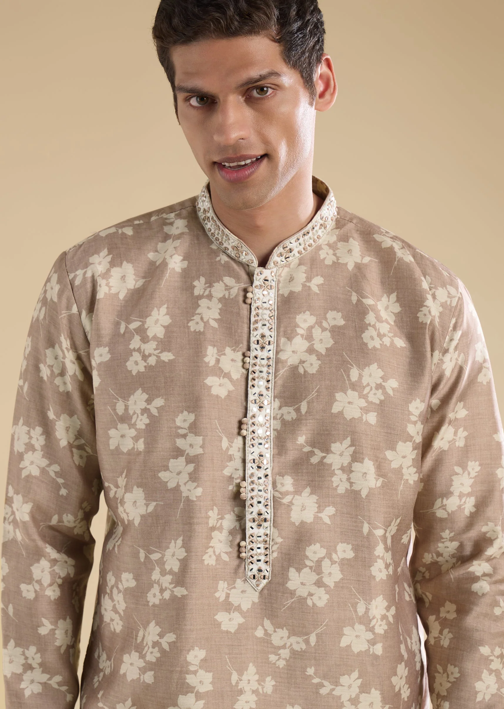Beige Embroidered And Kurta Sets - Image 2