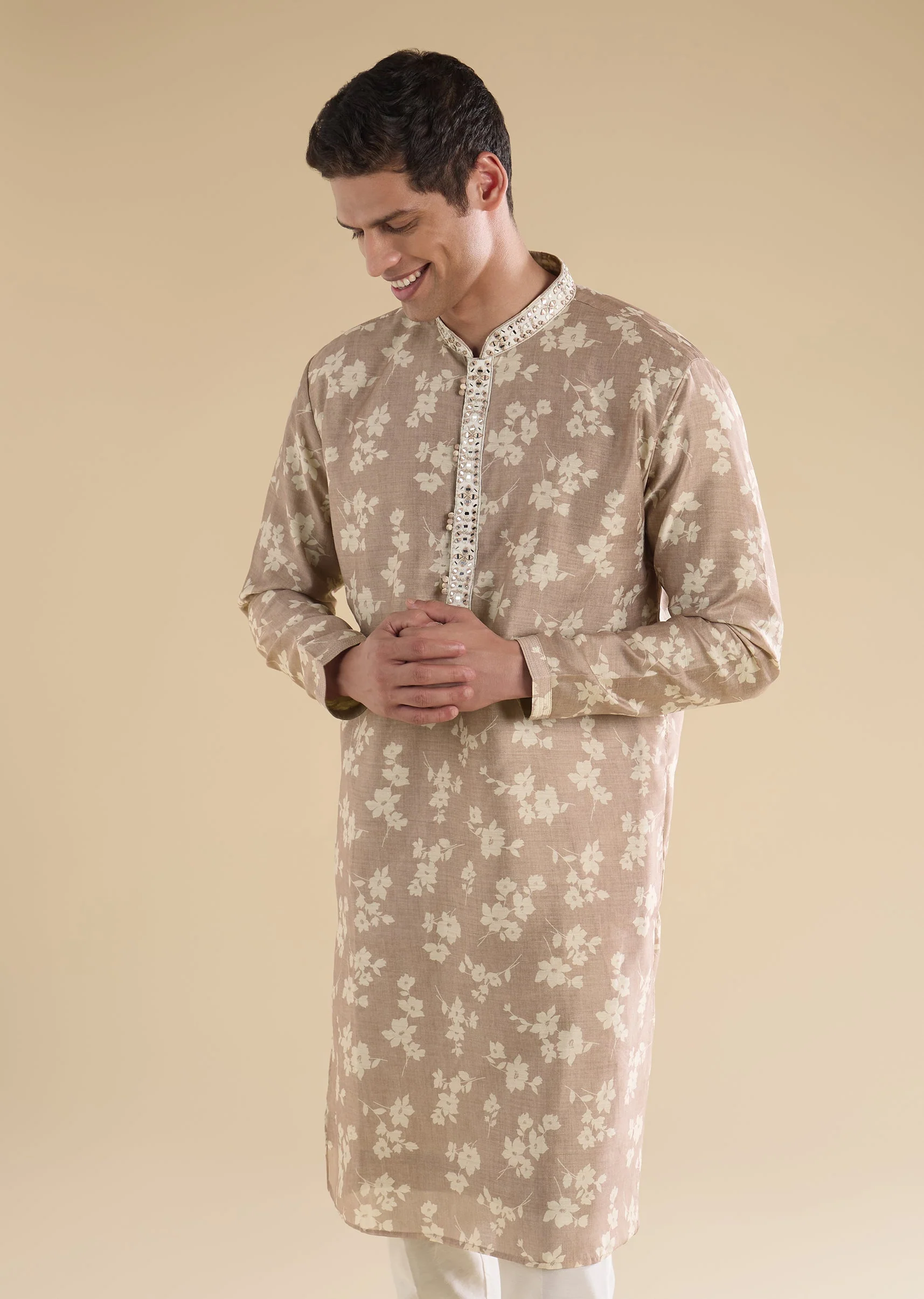Beige Embroidered And Kurta Sets - Image 4