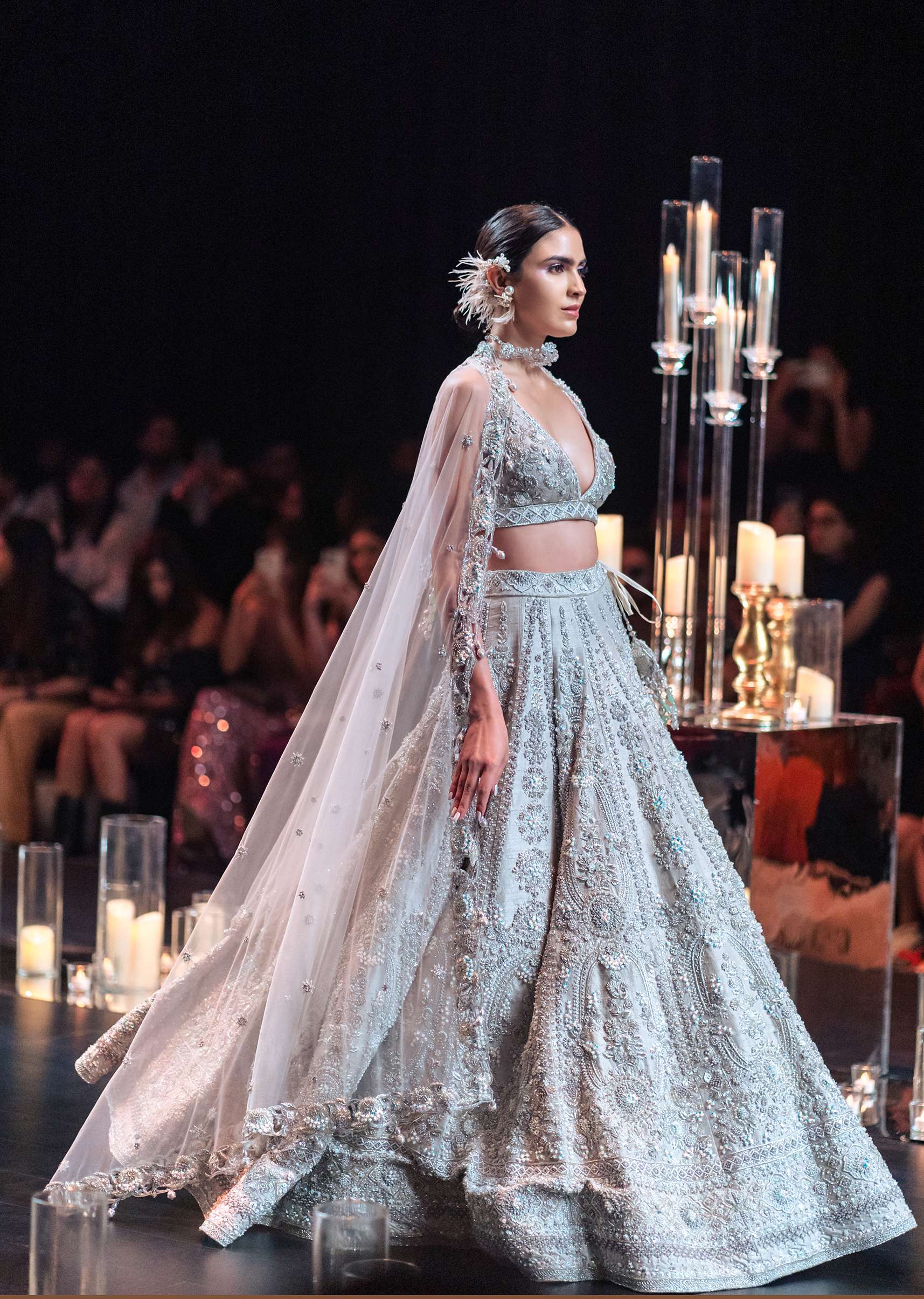Beige Embroidered Bridal Lehenga Set With Pearl Embellishments - Image 3