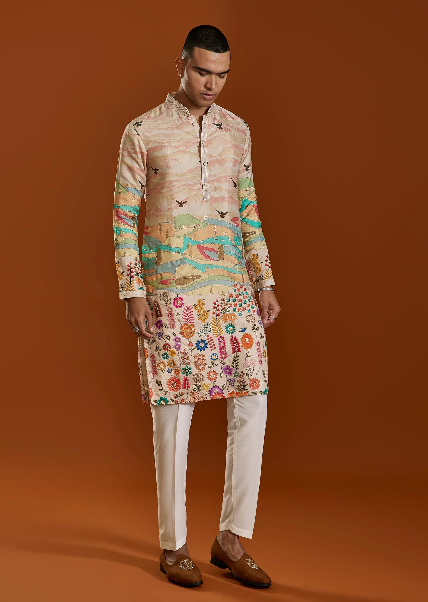 Beige Embroidered Viscose Kurta Set - Image 3
