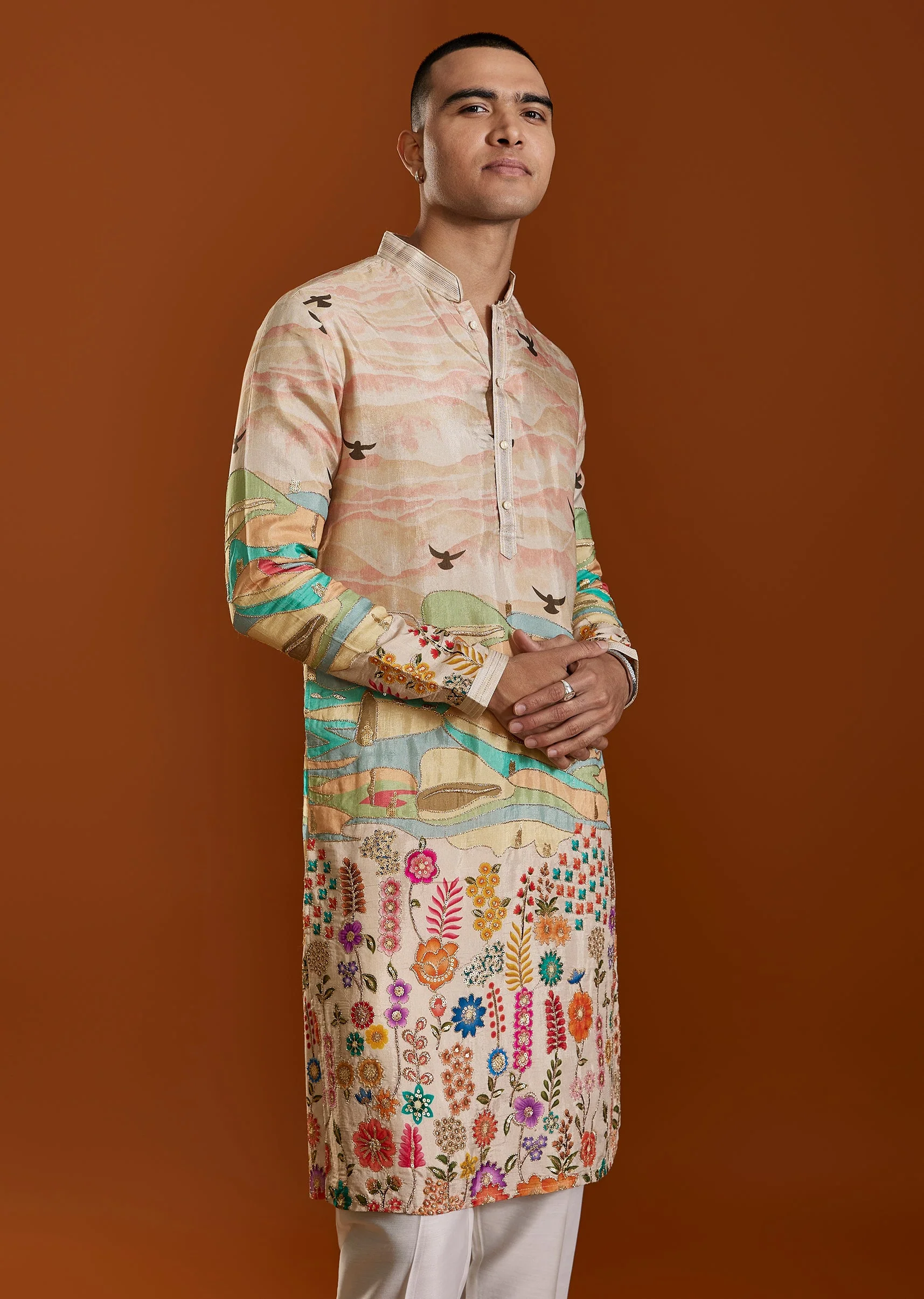 Beige Embroidered Viscose Kurta Set - Image 4