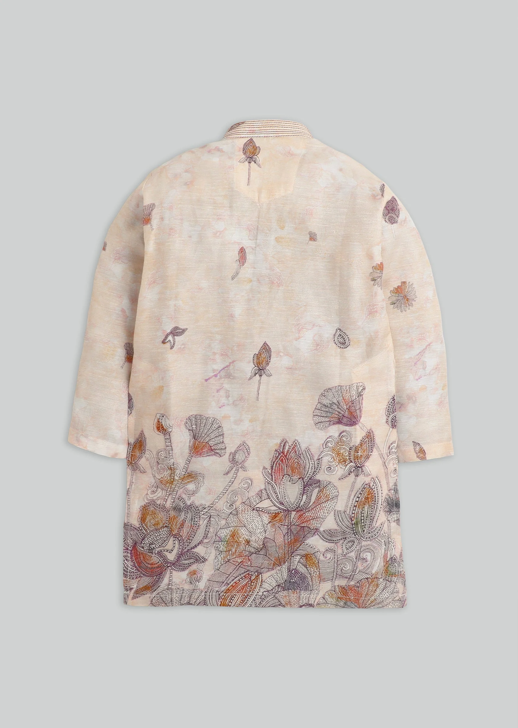 Beige Floral Kurta Set For Boys - Image 3
