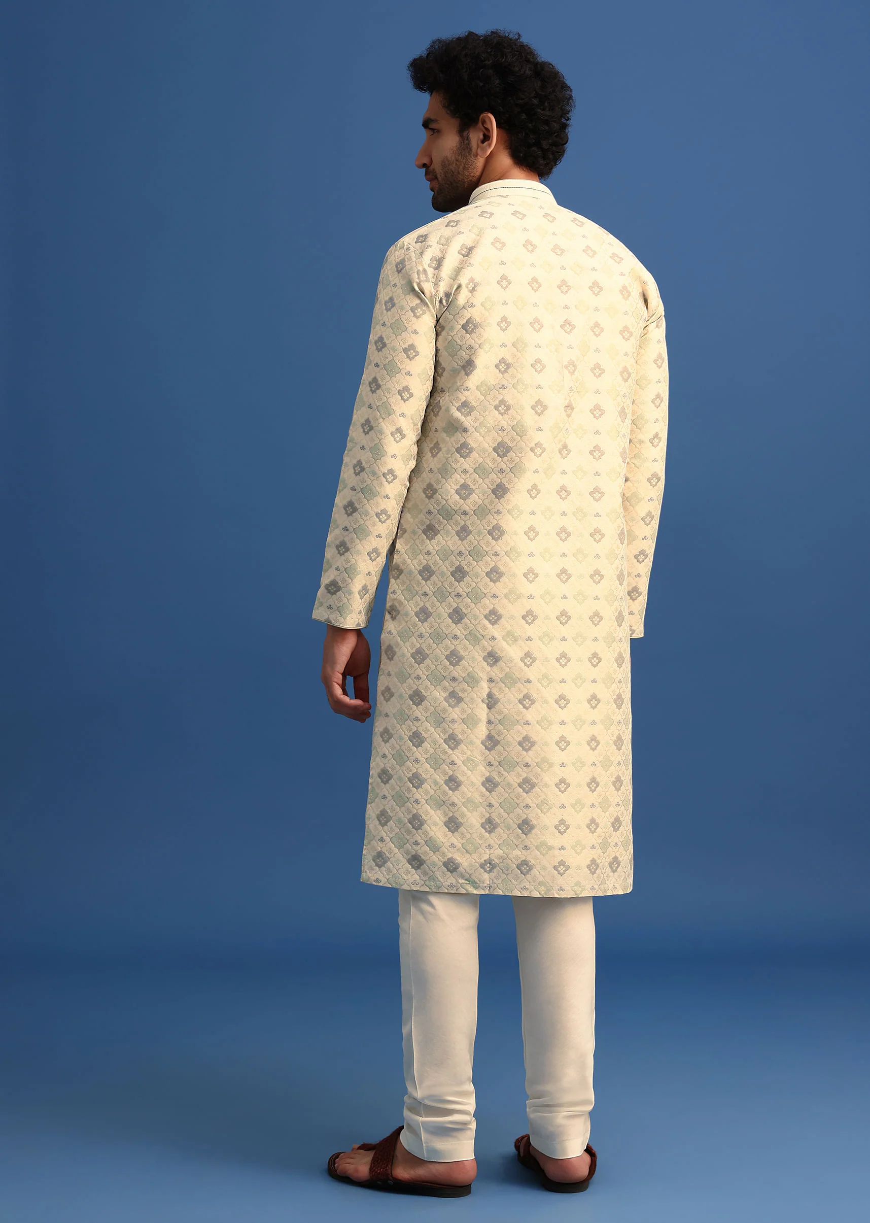 Beige Foil Print Kurta Set - Image 5