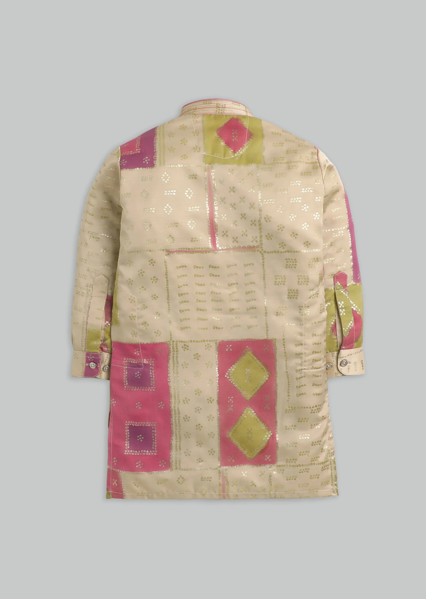 Beige Geometric Printed Kurta Set For Boys - Image 3