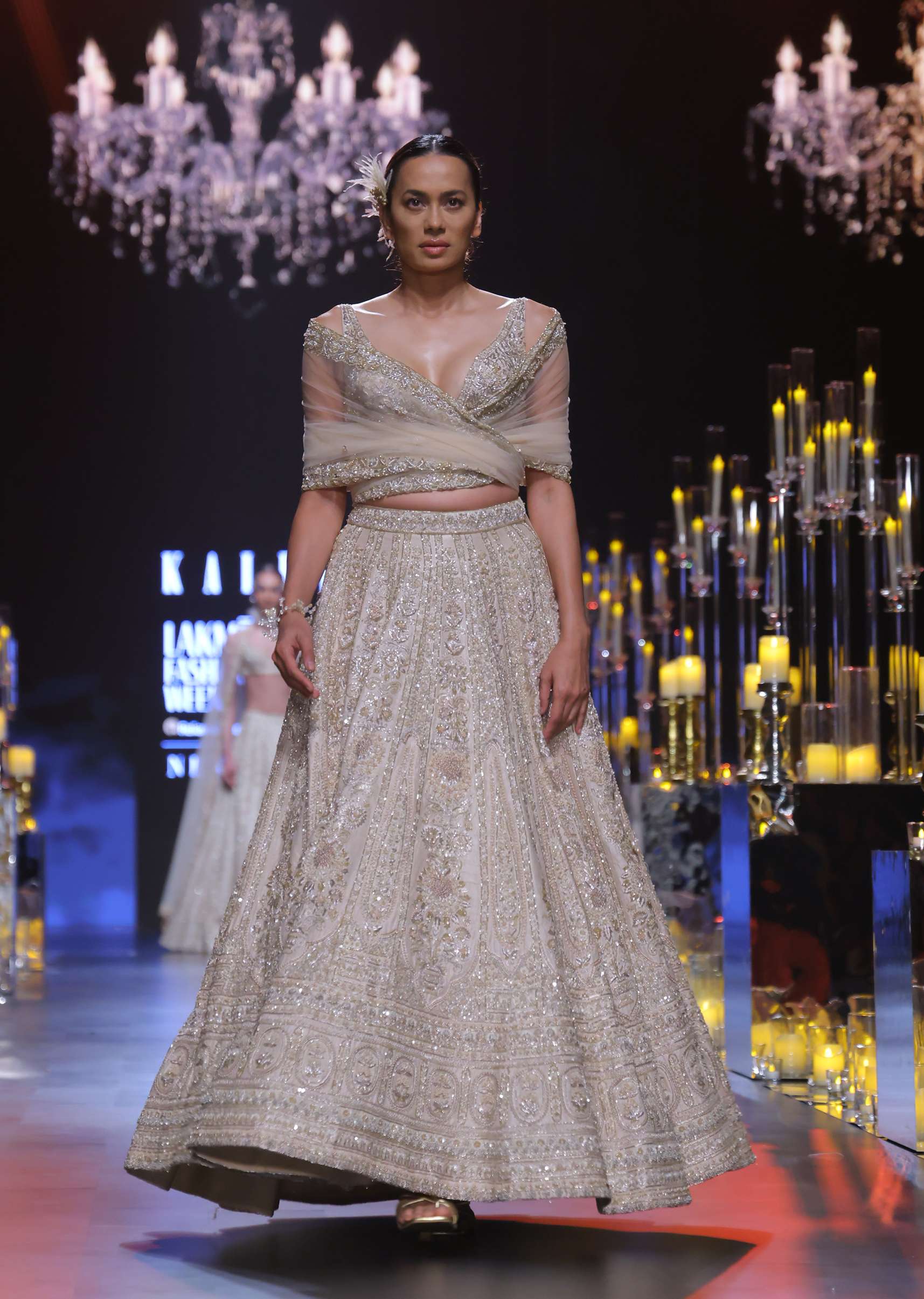 Beige Gold Bridal Lehenga Set In Raw Silk With Bead Embroidery - Image 9