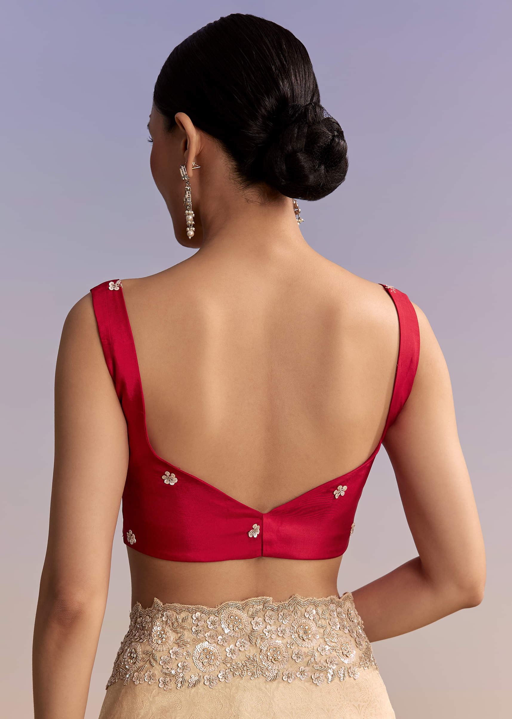 Beige Gold Jacquard Saree With Cutwork Floral Embroidery - Image 8