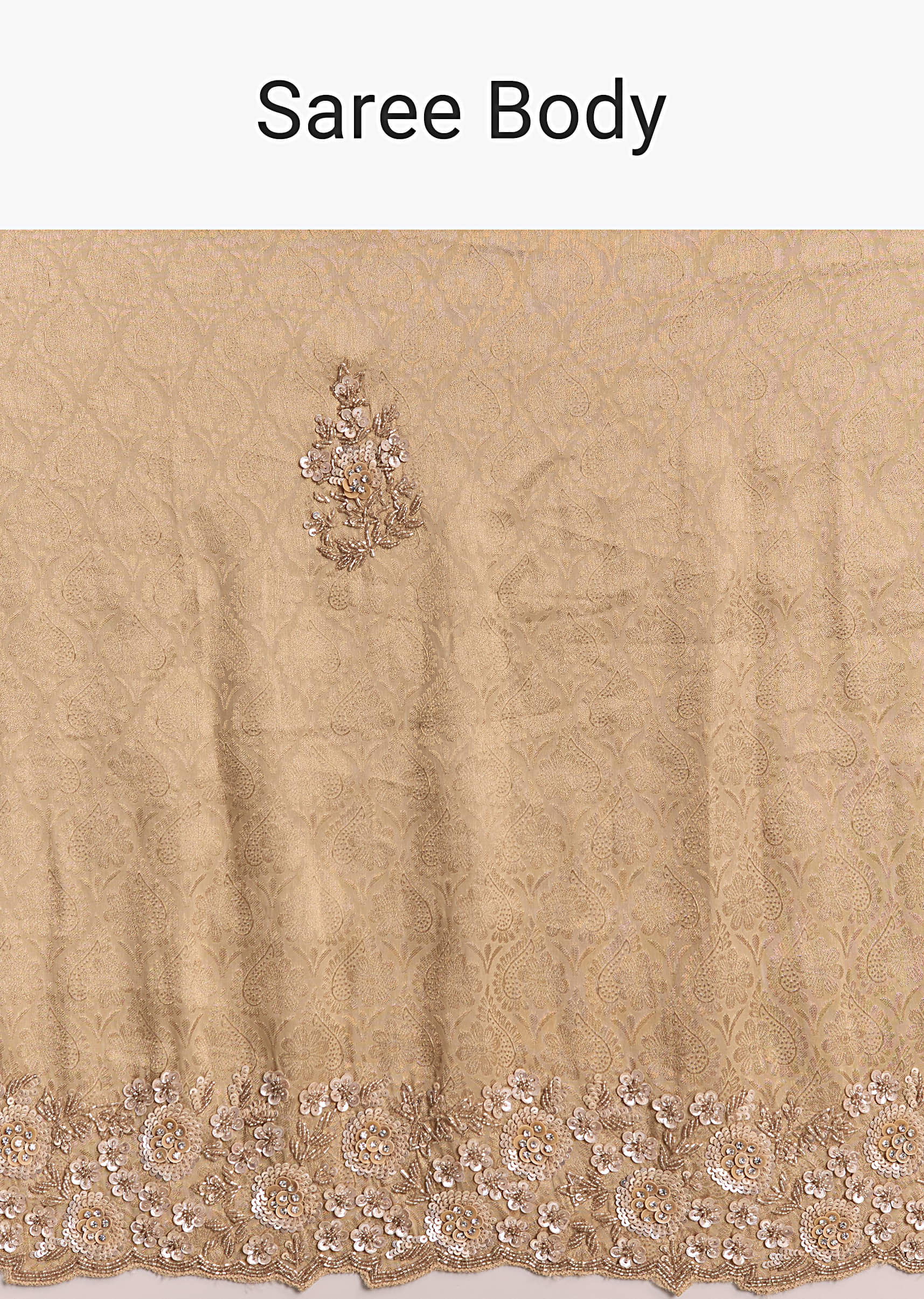 Beige Gold Jacquard Saree With Cutwork Floral Embroidery - Image 9