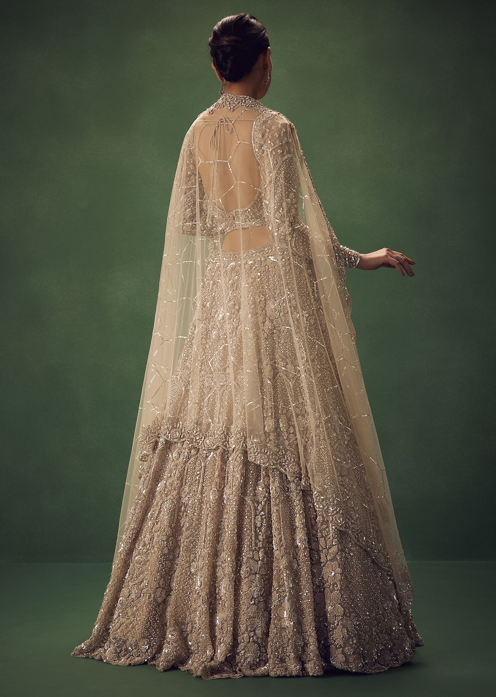 Beige Hand Embroidered Sequin Work Lehenga Set - Image 2