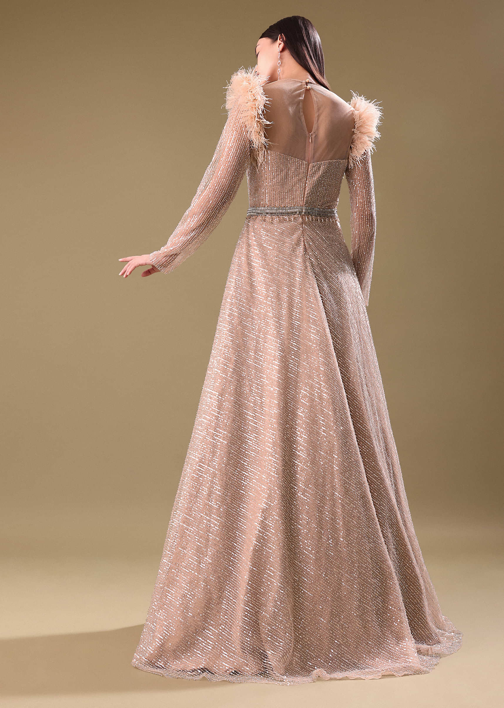Beige Hand Embroidered Sequins Gown - Image 5