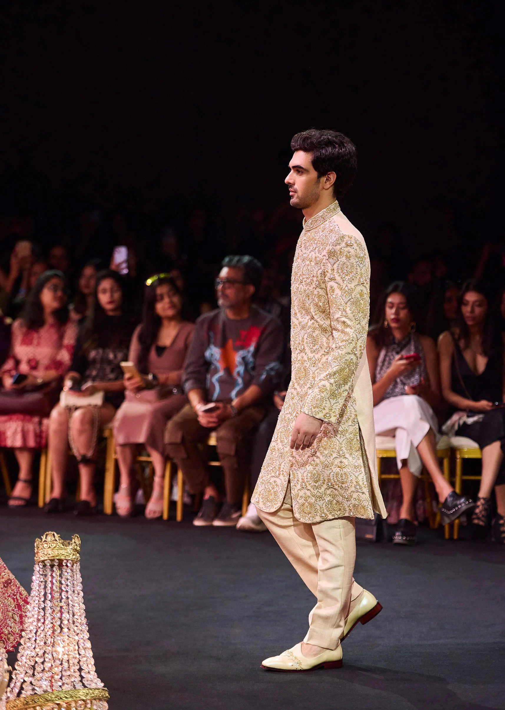 Beige High Collar Silk Sherwani And Kurta Set - Image 8