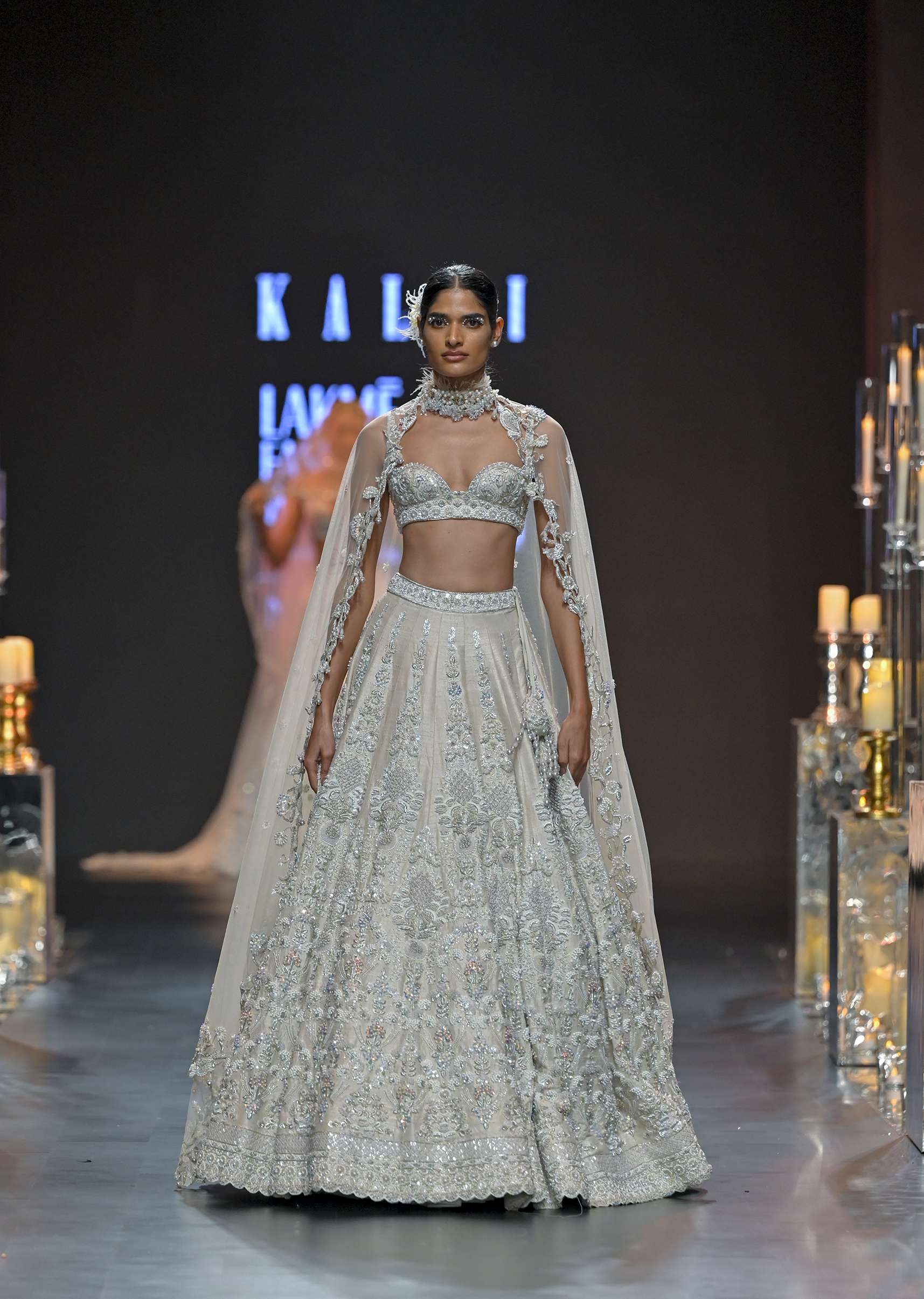 Beige Lehenga Set With Pearl Embroidery And Floral Motifs - Image 2