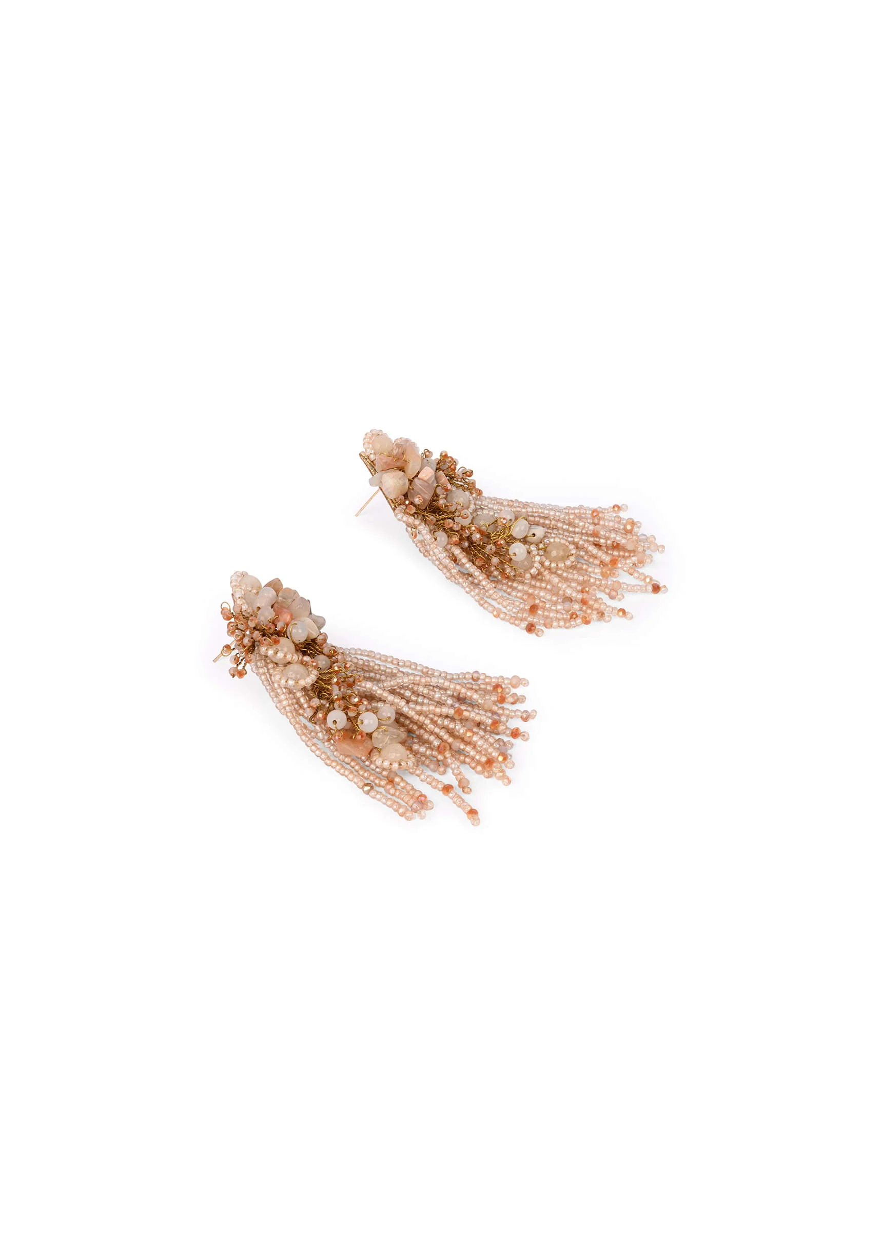 Beige Long Crystal Tassel Haldi Earrings - Image 2