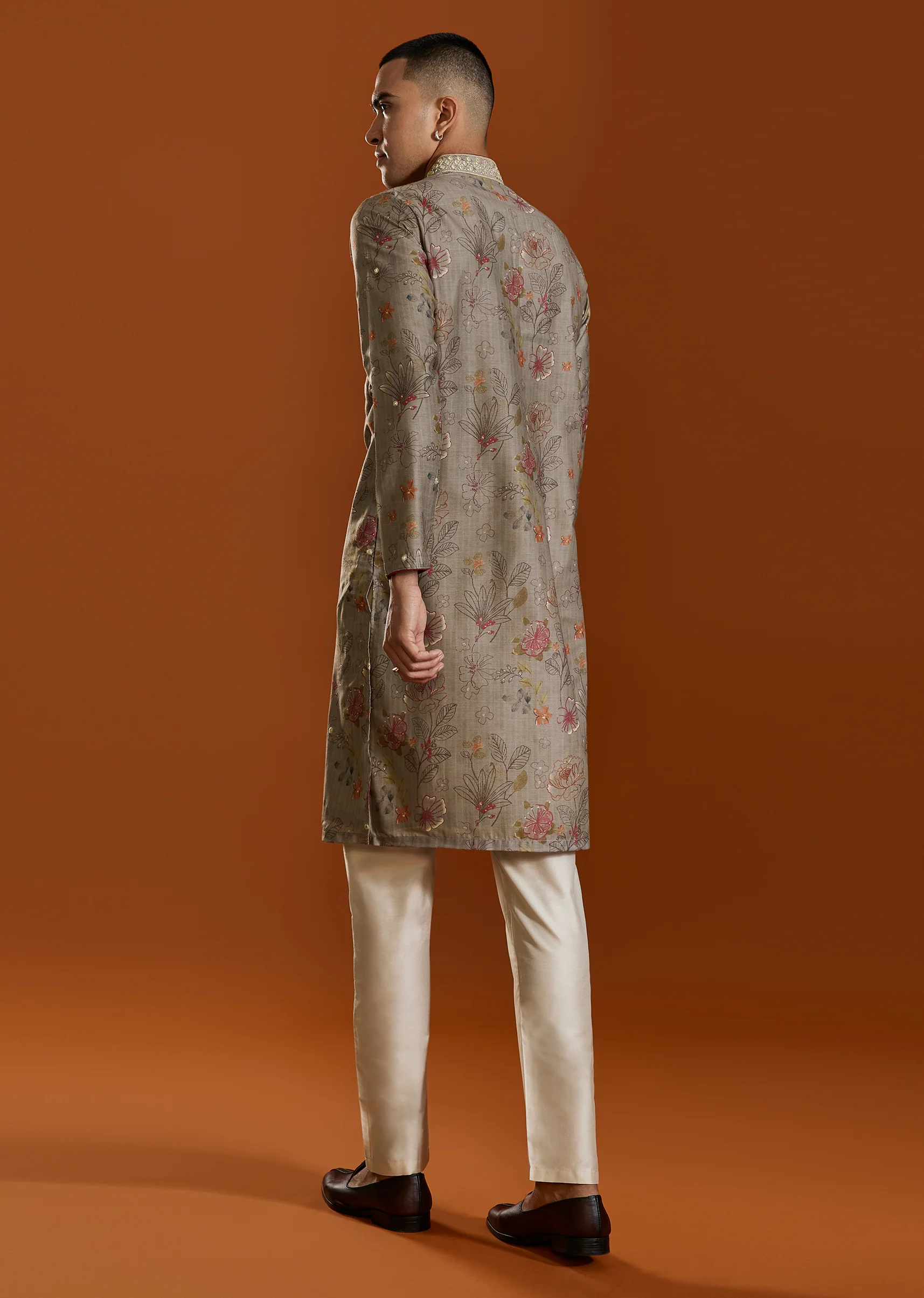Beige Modal Chanderi Zari Mirrorwork Kurta Jacket Set - Image 5