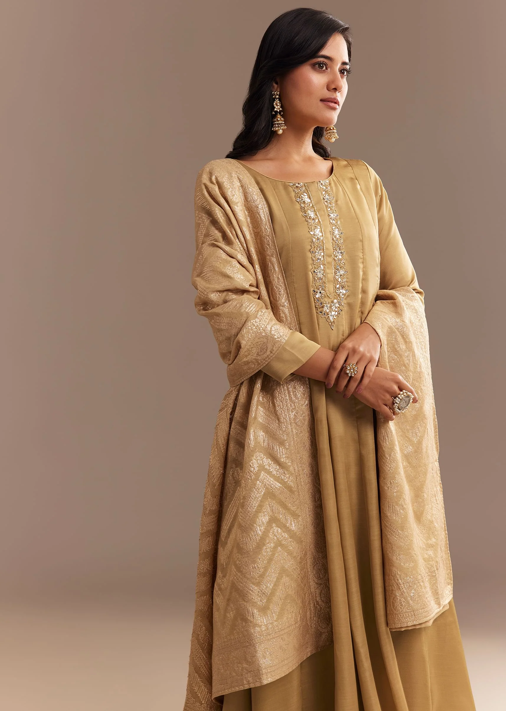 Beige Muslin Mirror Embroidered Kurta Set - Image 4