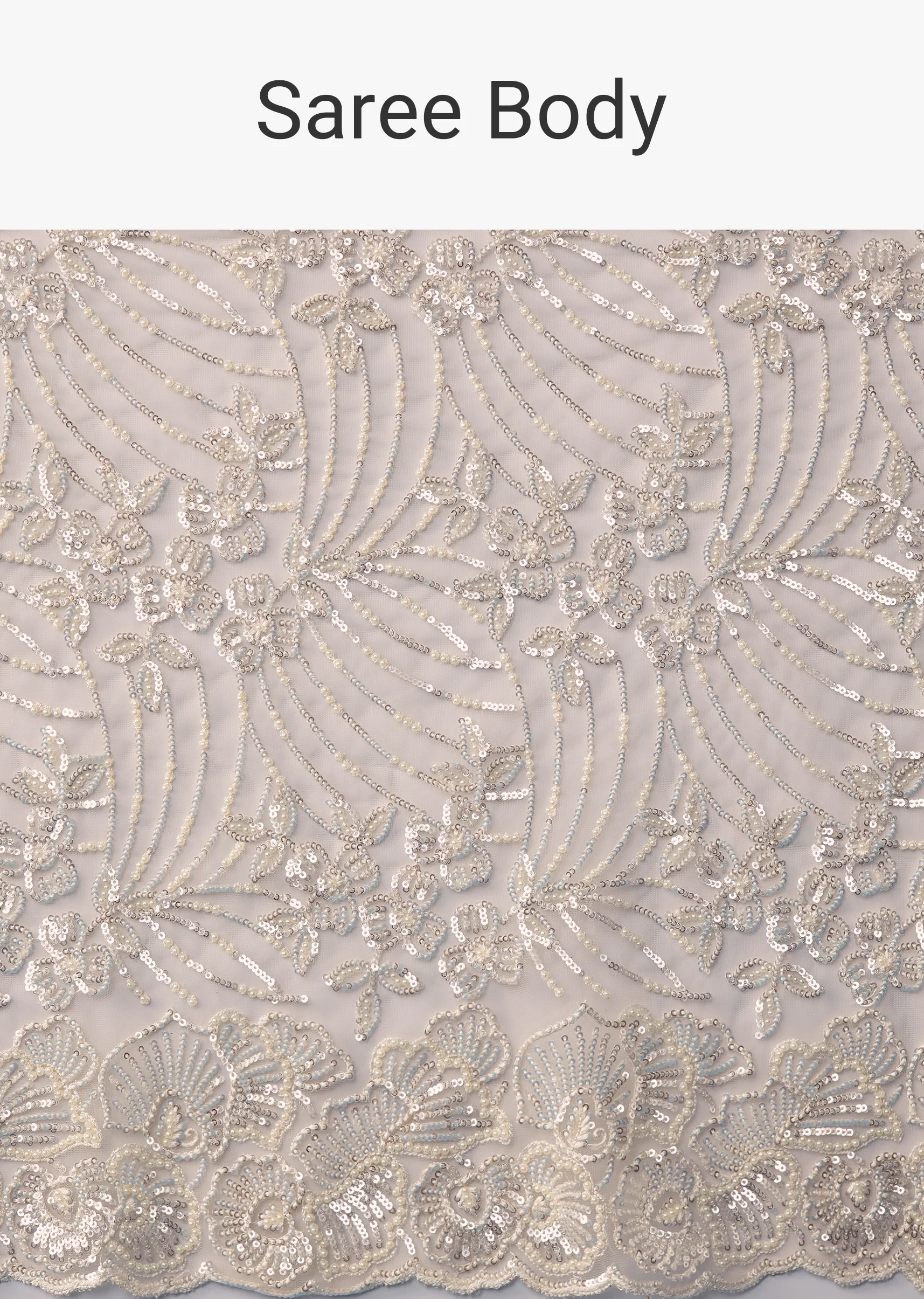 Beige Net Floral Jaal Sequin Work Saree with Unstitched Blouse - Image 9