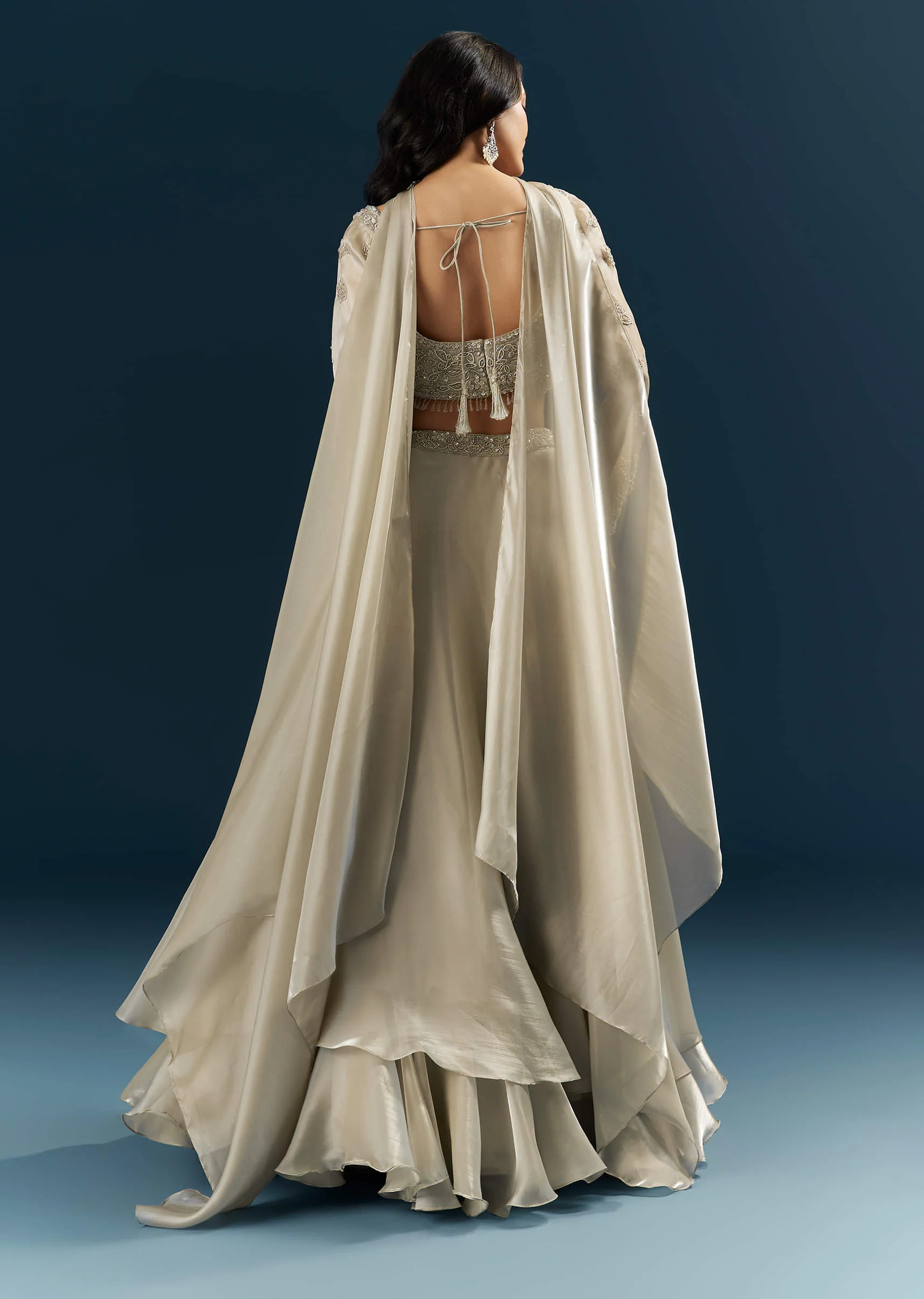 Beige Organza Bridesmaid Lehenga With Beads And Cutdana Embroidery - Image 2