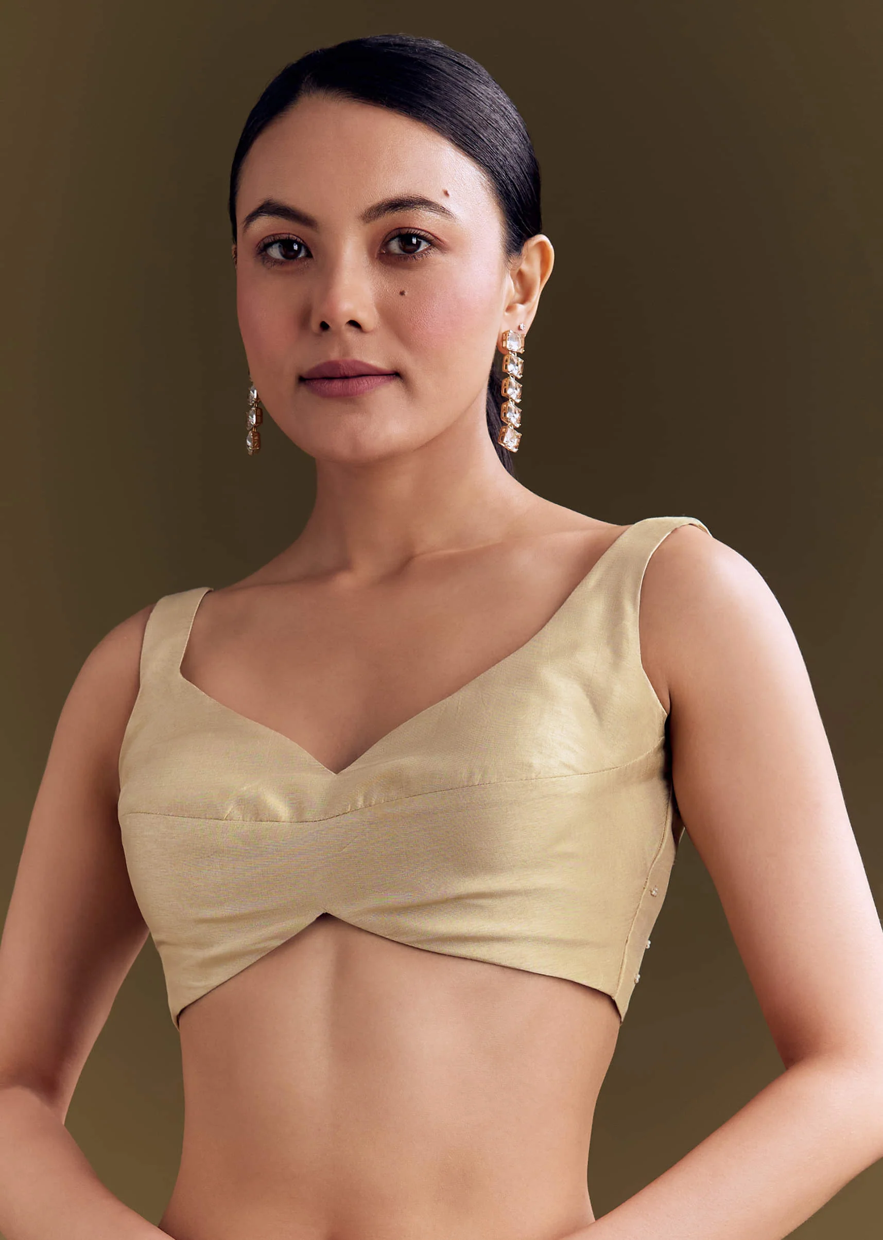 Beige Organza Saree With Beaded Border And Floral Print - Image 7