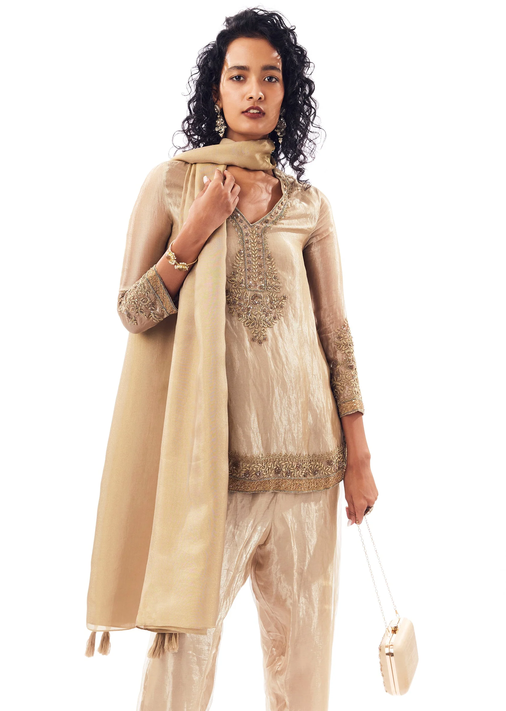 Beige Patiala Suit With Zardosi Sequin Detailing - Image 4