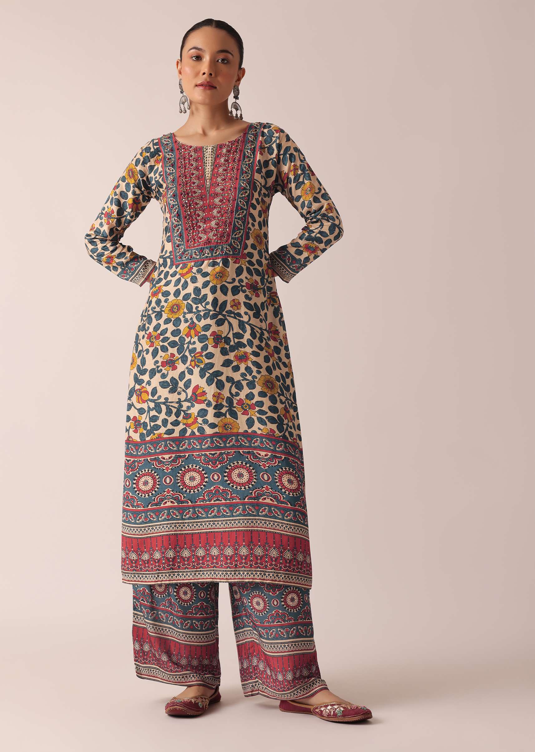 Beige Printed Kurta And Pant Set - Image 8