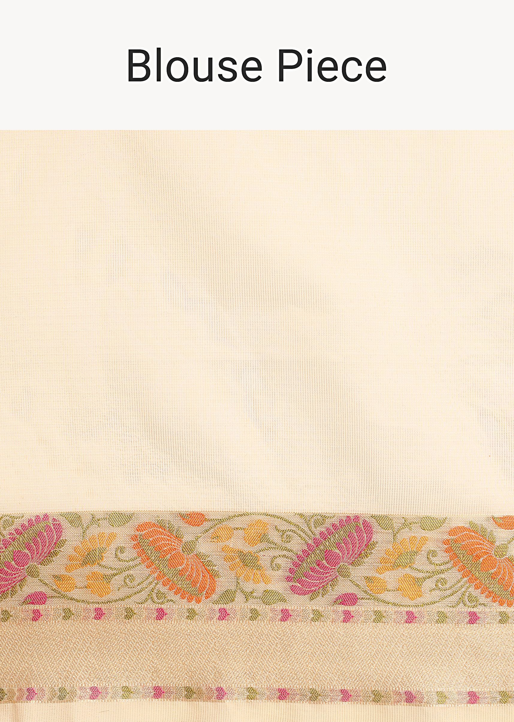 Beige Saree In Kora Silk With Floral Motif Multicolor Thread Work And Unstitched Blouse Piece - Image 10