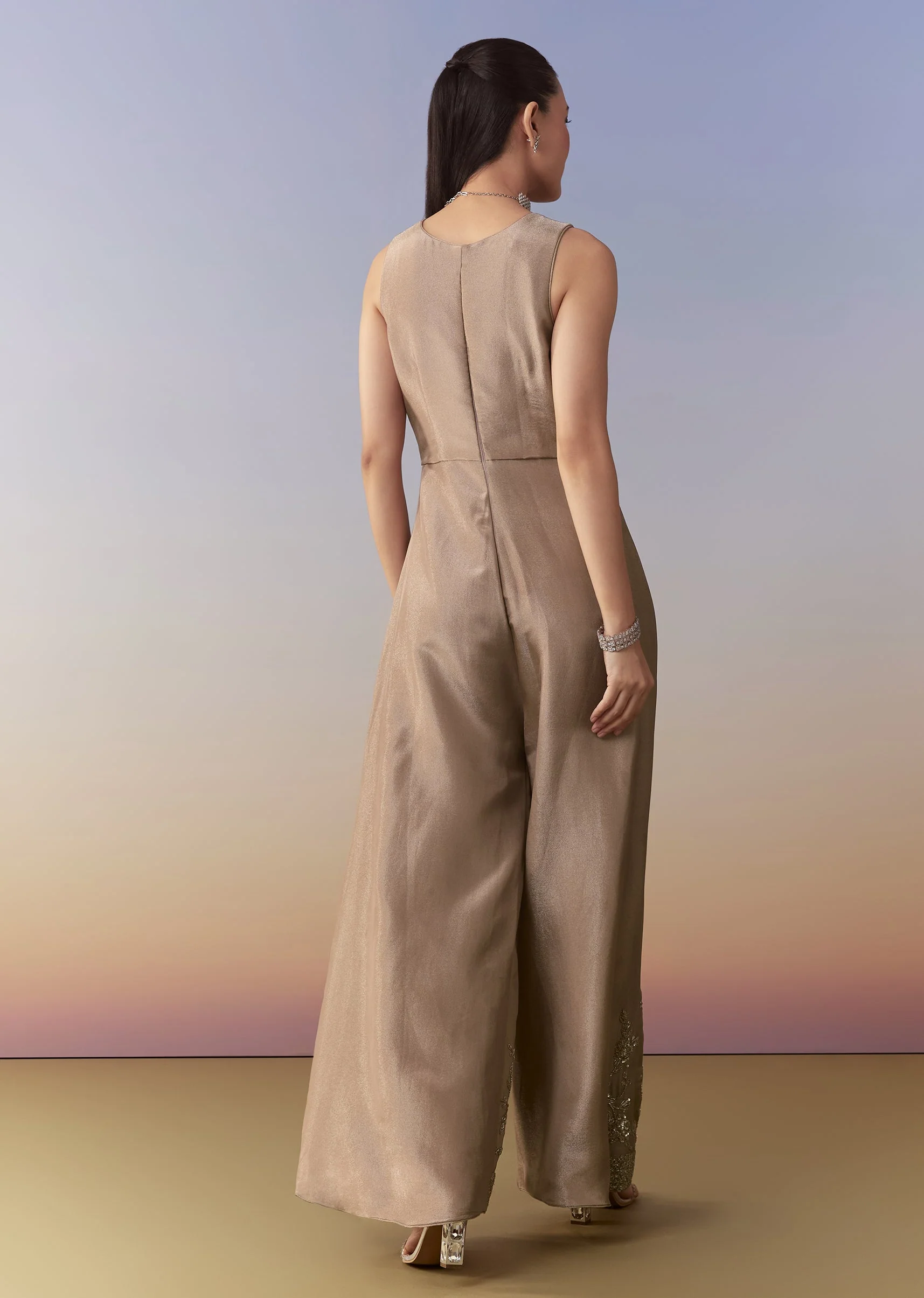 Beige Sequin Embroidered Jumpsuit - Image 5