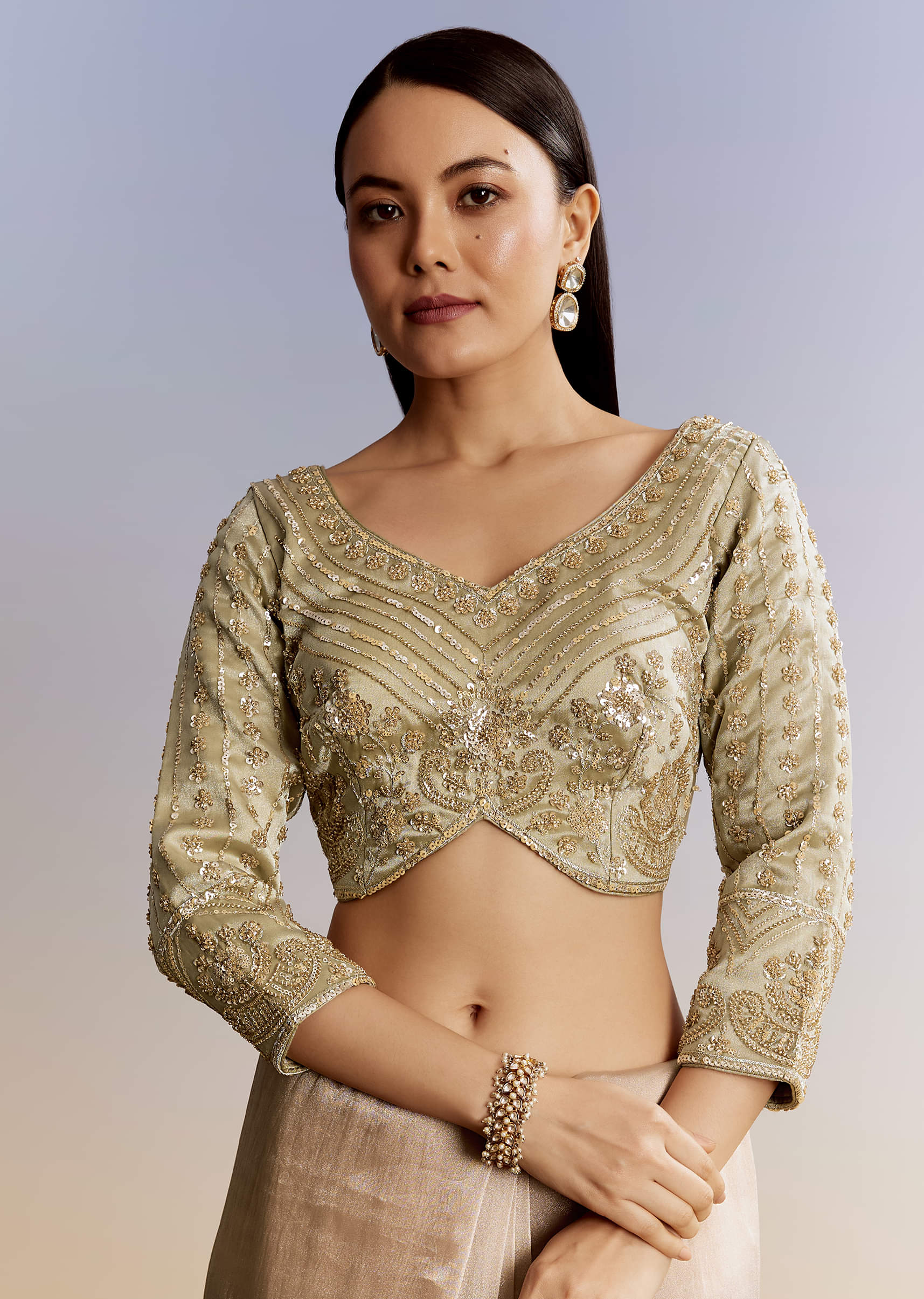 Beige Shaded Tissue Saree With Sequins Beads And Cutdana - Image 7
