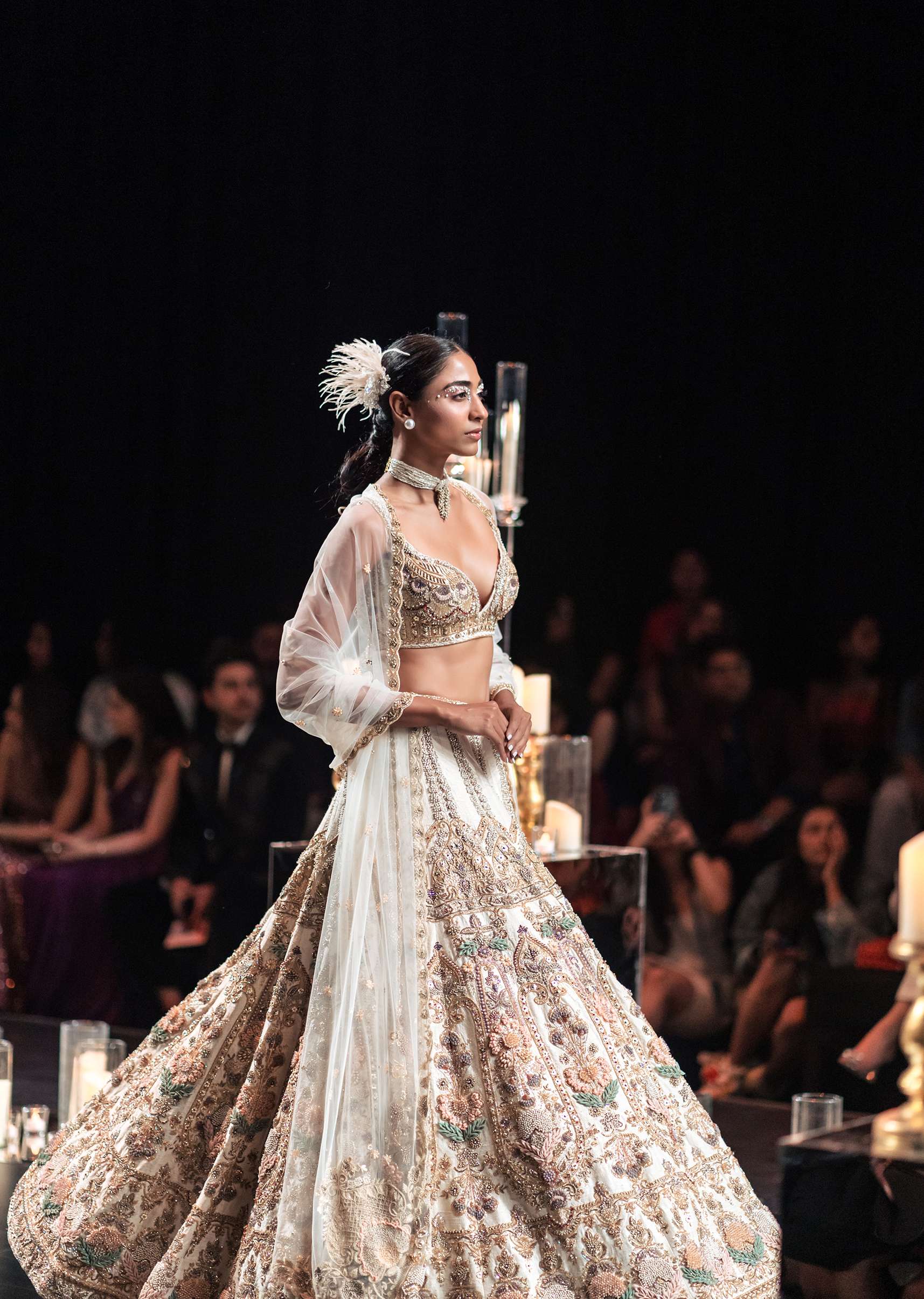 Beige Silk Bridal Lehenga Set With Organza 3D Floral Embroidery - Image 3