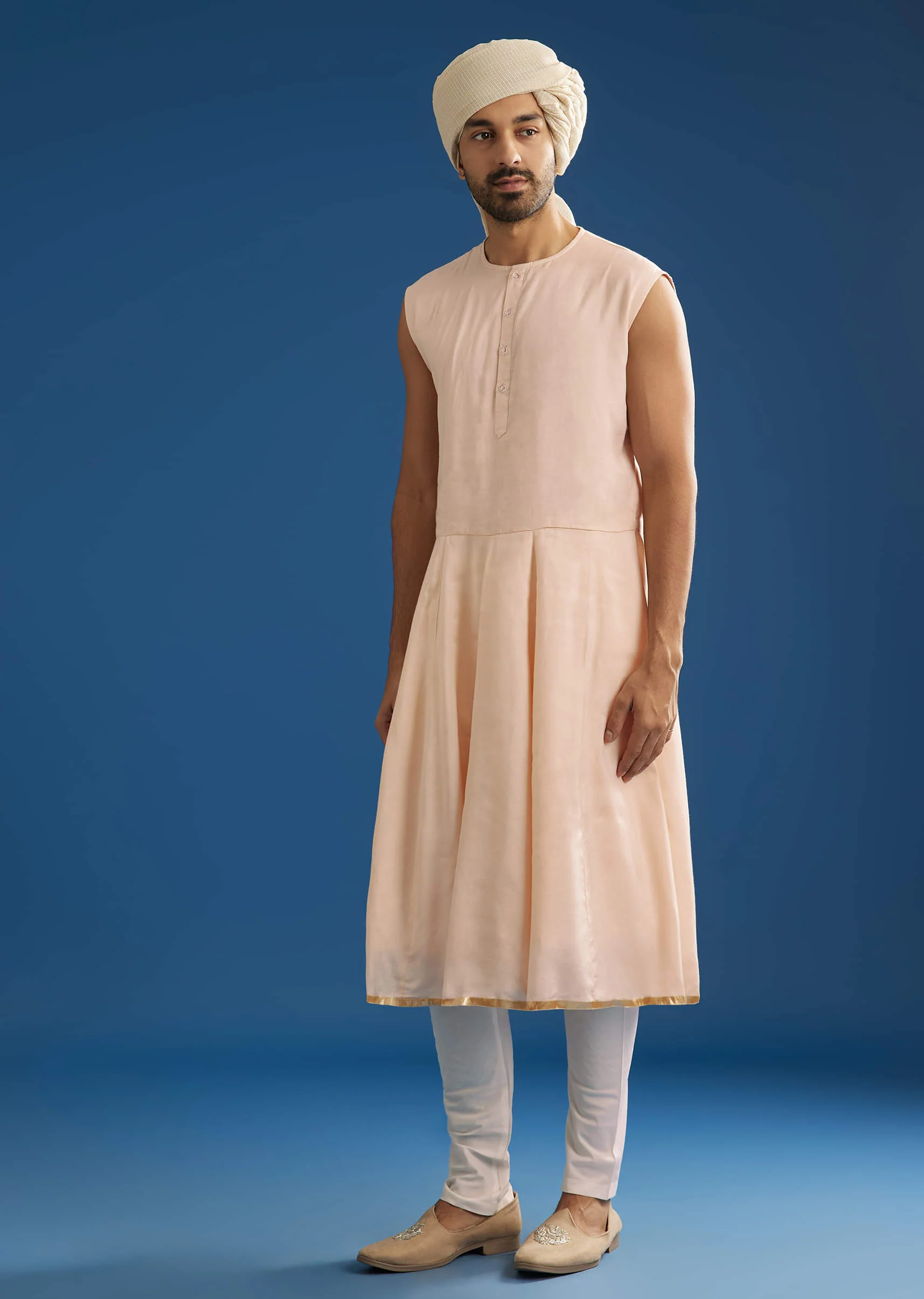 Beige Silk Groom Sherwani Set With Zardosi Work - Image 7