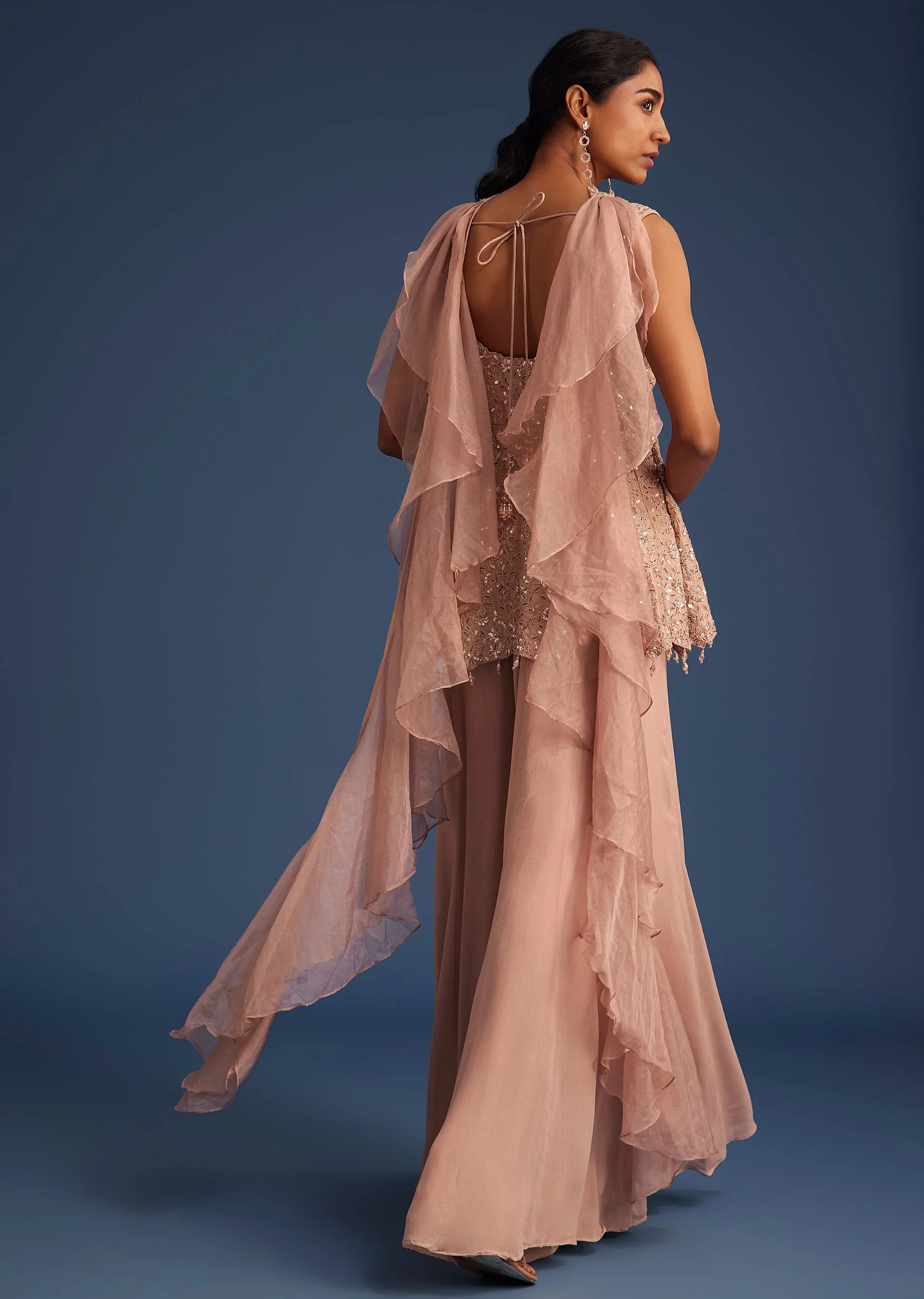 Beige Silk Kurta Set With Georgette Palazzo - Image 4