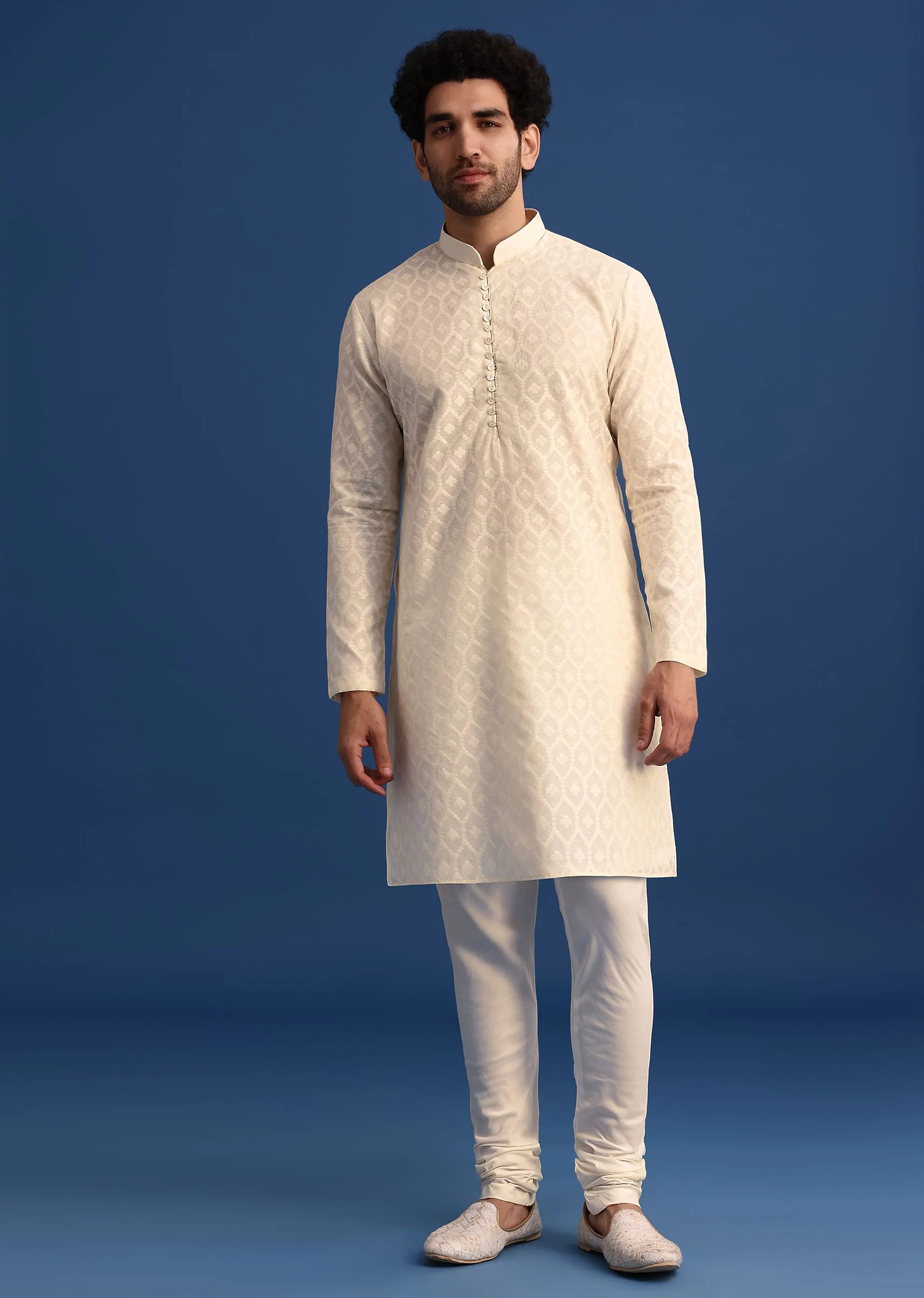Beige Silk Sherwani And Kurta Set With Zardozi Embroidery - Image 6